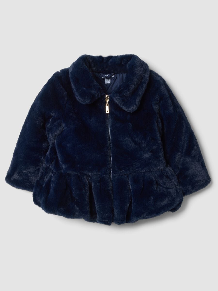 Blue padded teddy-effect jacket with zip_0