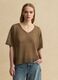 Brown oversized lyocell and linen blend V-neck jumper_2