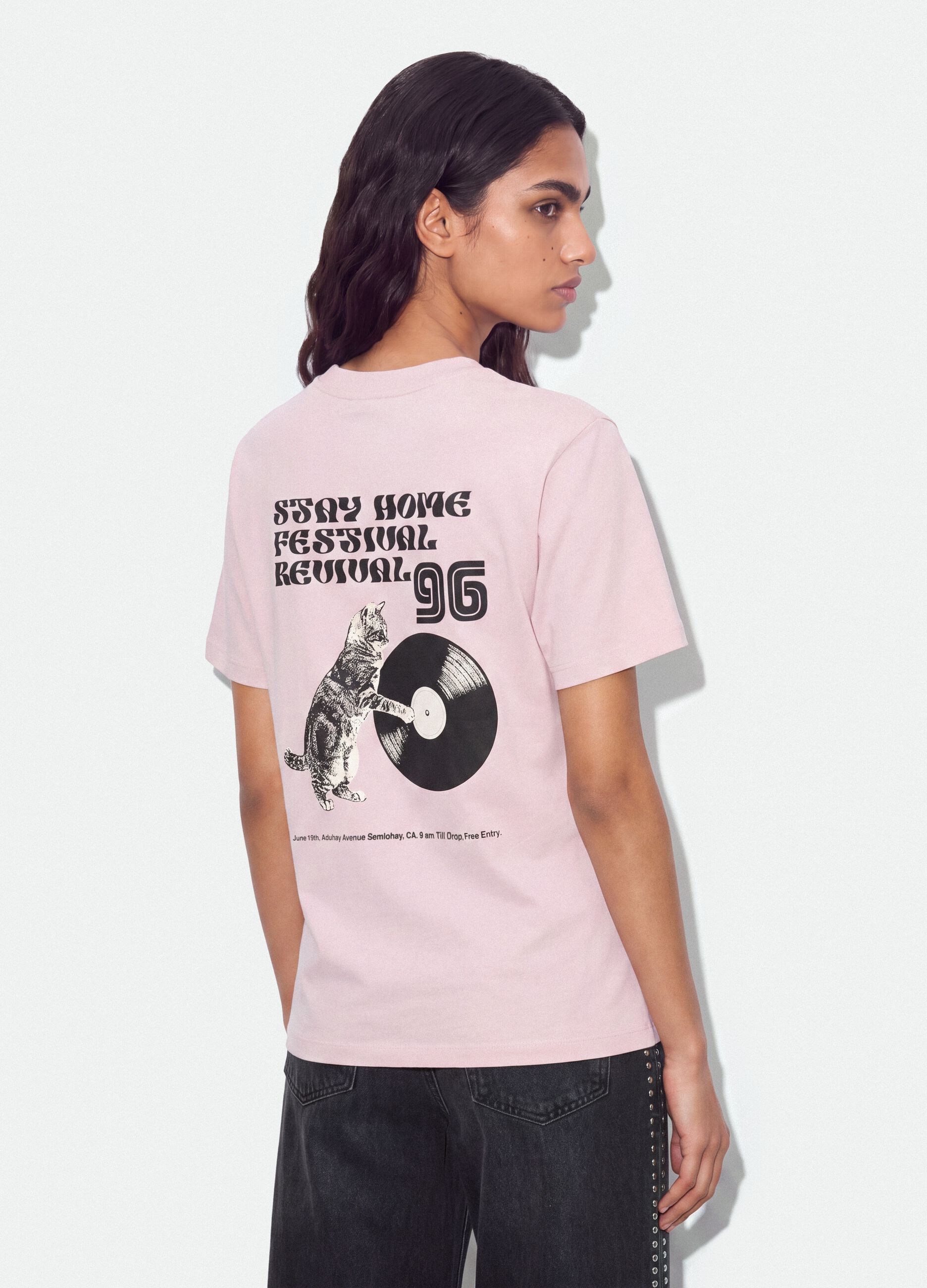 Pink relaxed-fit pure cotton T-shirt with print