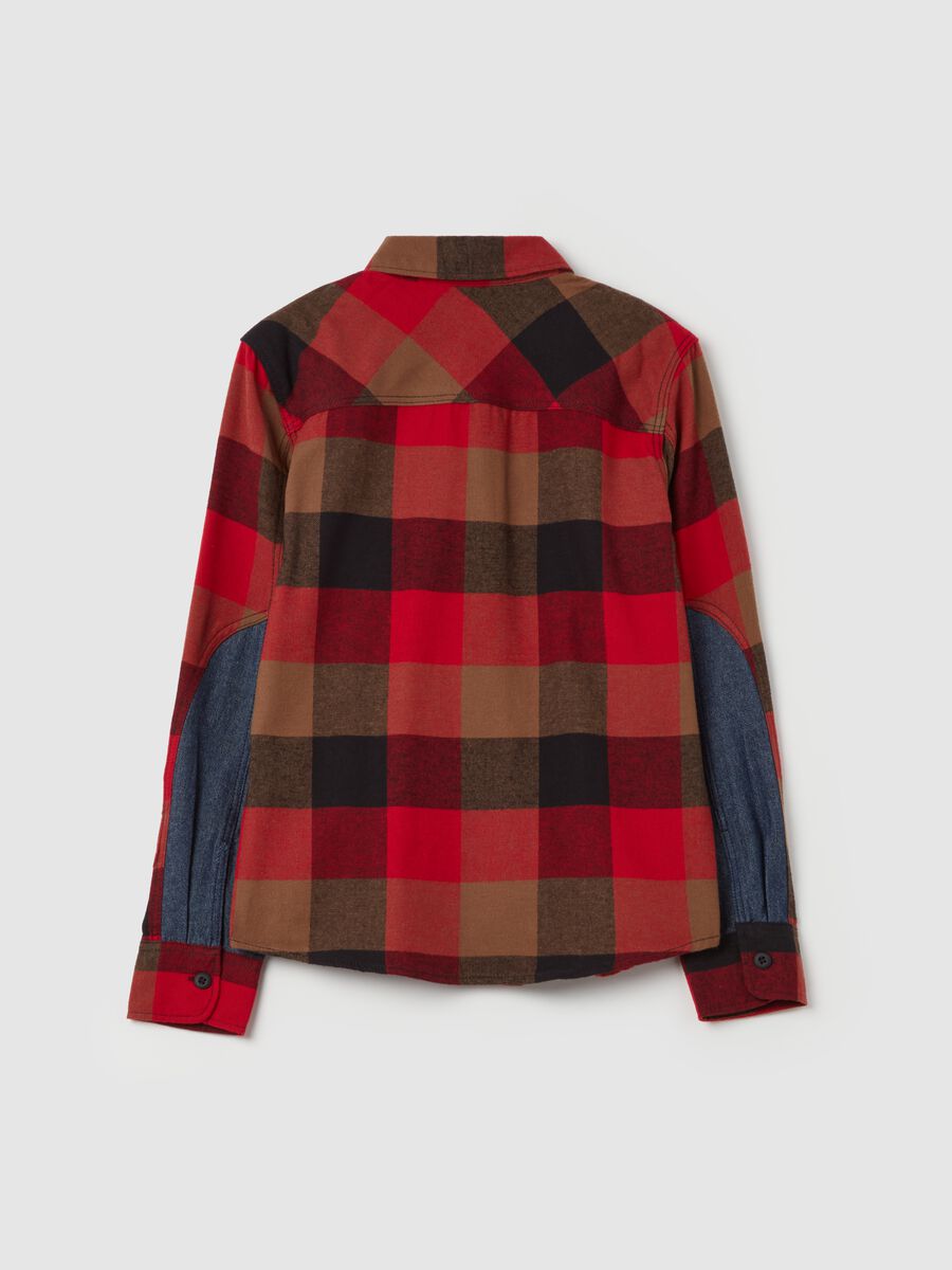 Camicia in flanella con inserti in denim_4