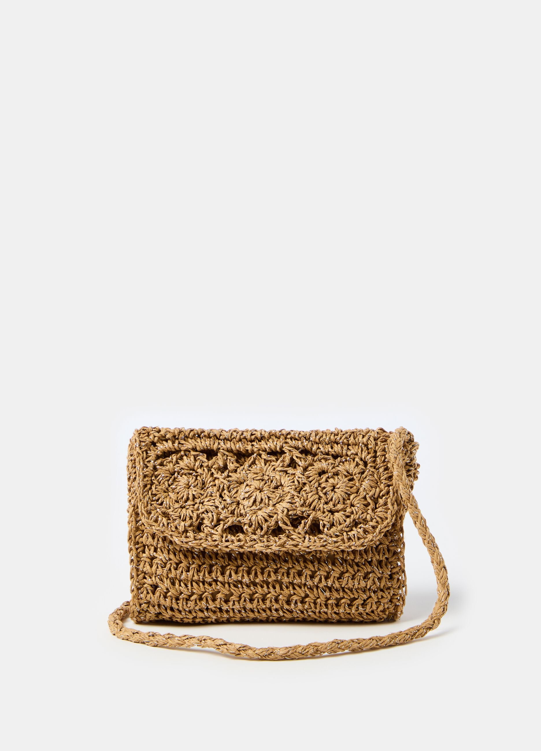 Raffia bag with crochet design