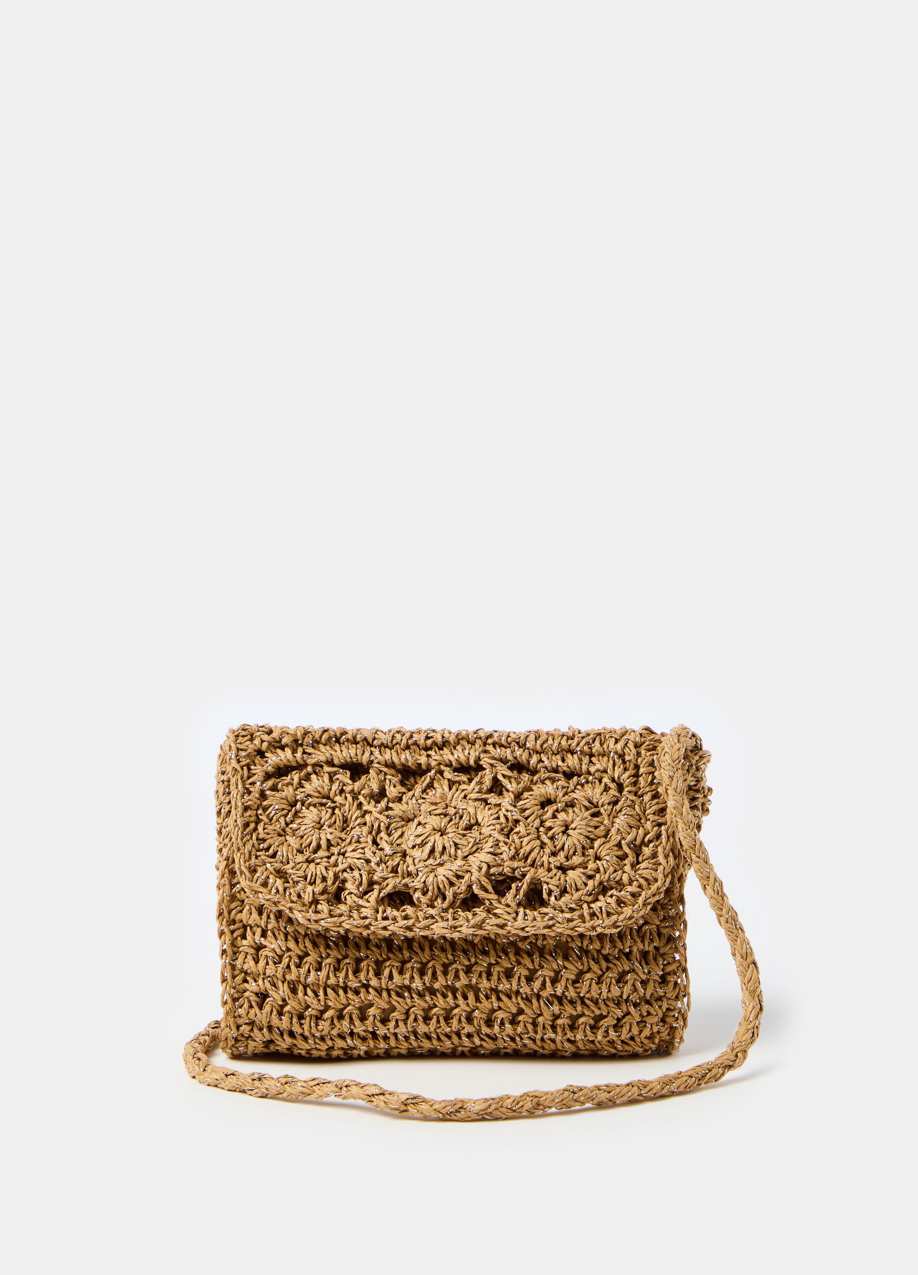 Borsa in rafia con lavorazione crochet