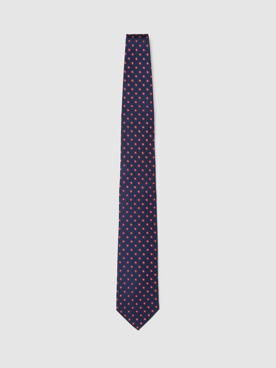 Blue Silk Tie with Polka Dot Pattern_0