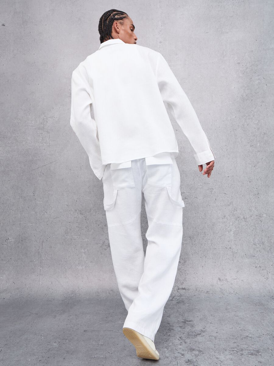 100% Linen White Cargo Trousers_2