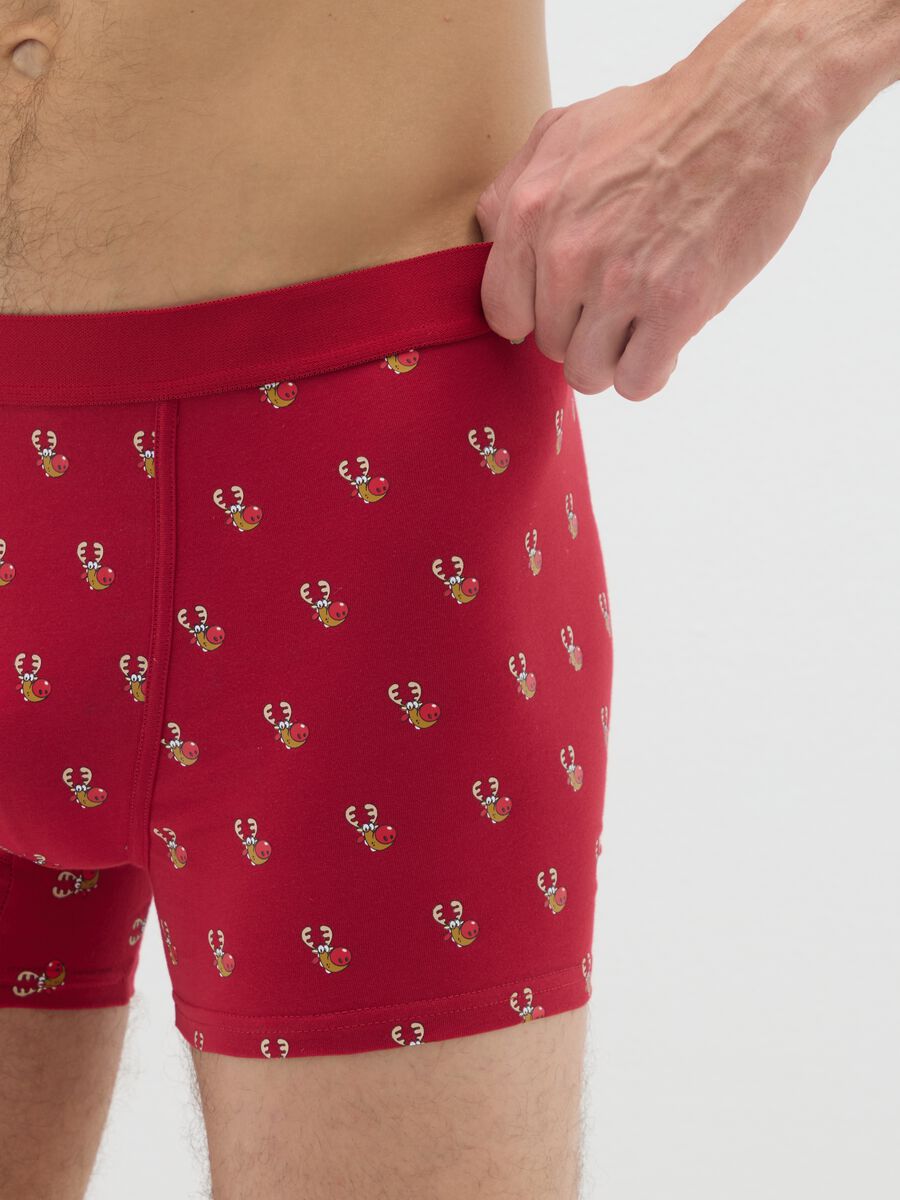 Red Stretch Cotton Christmas Boxers Regular Fit_3