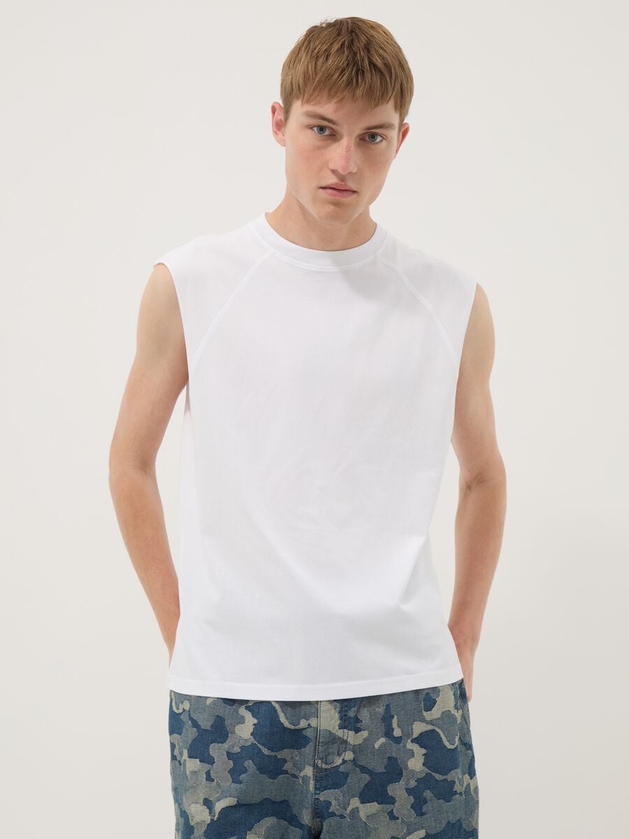 White pure cotton tank top &ndash; regular fit_0