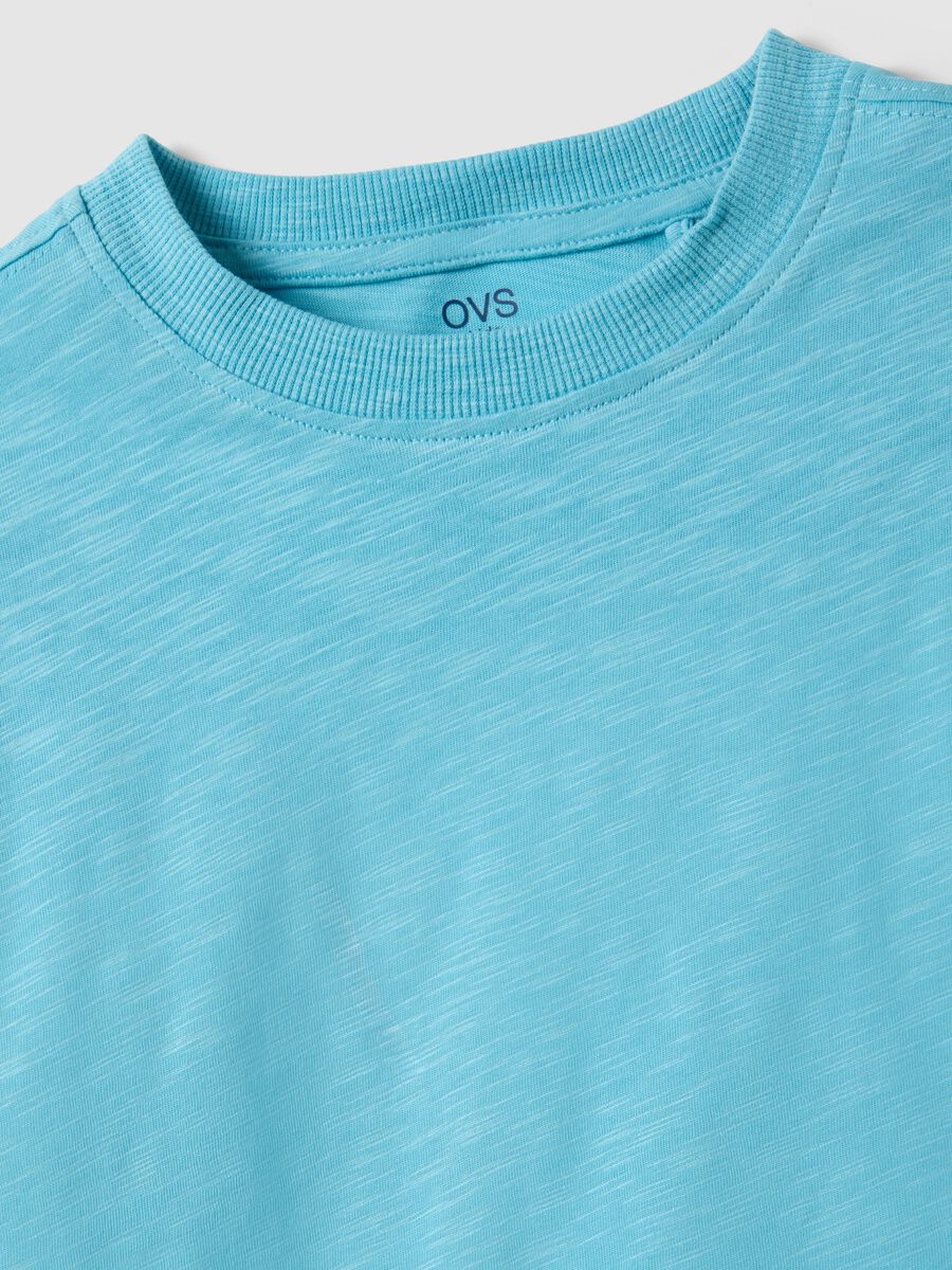 Oversized fit blue crew neck T-shirt in pure cotton for kids_2