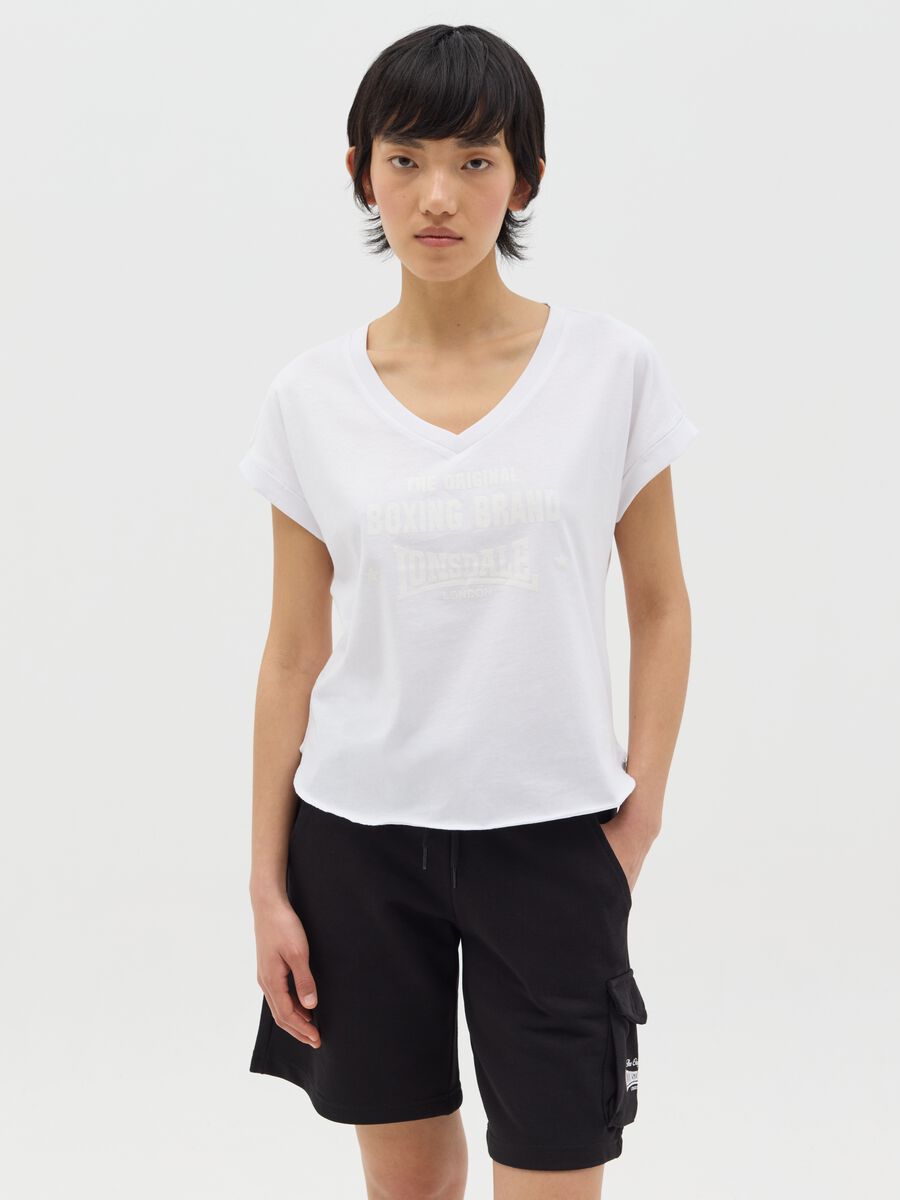 White cotton T-shirt with glitter print_0