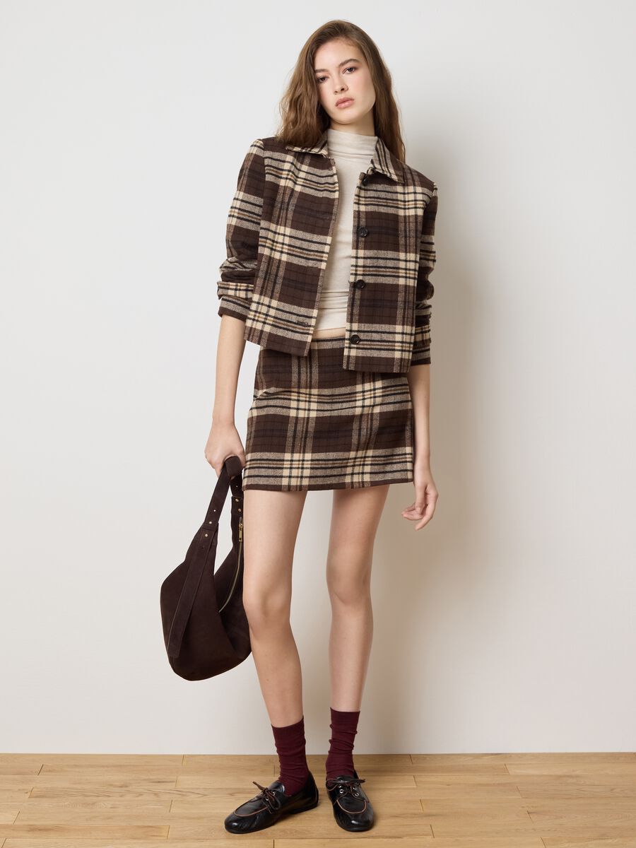 Plaid-effect brown tweed blazer_2