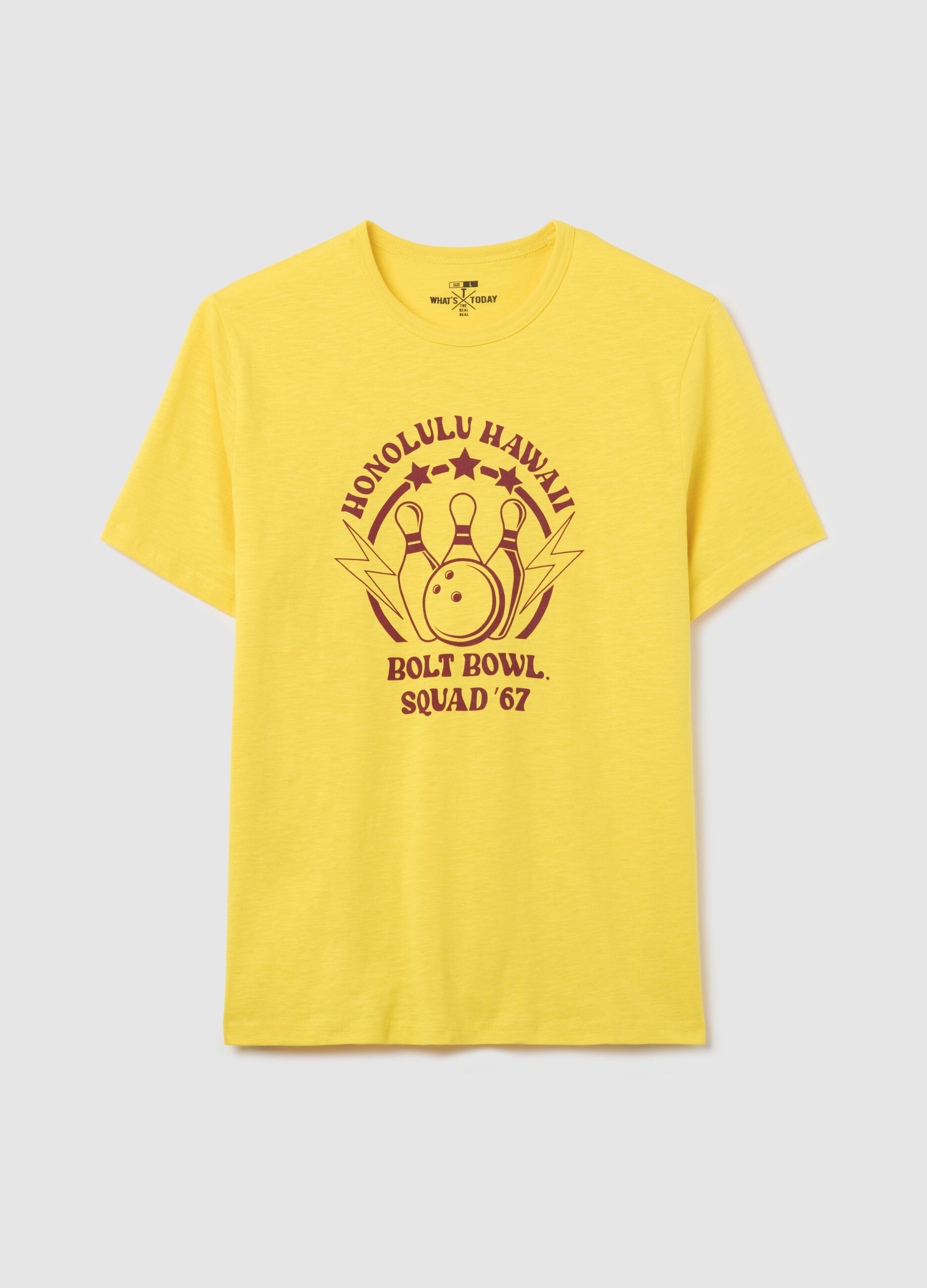 Cotton T-shirt with bowling motif print