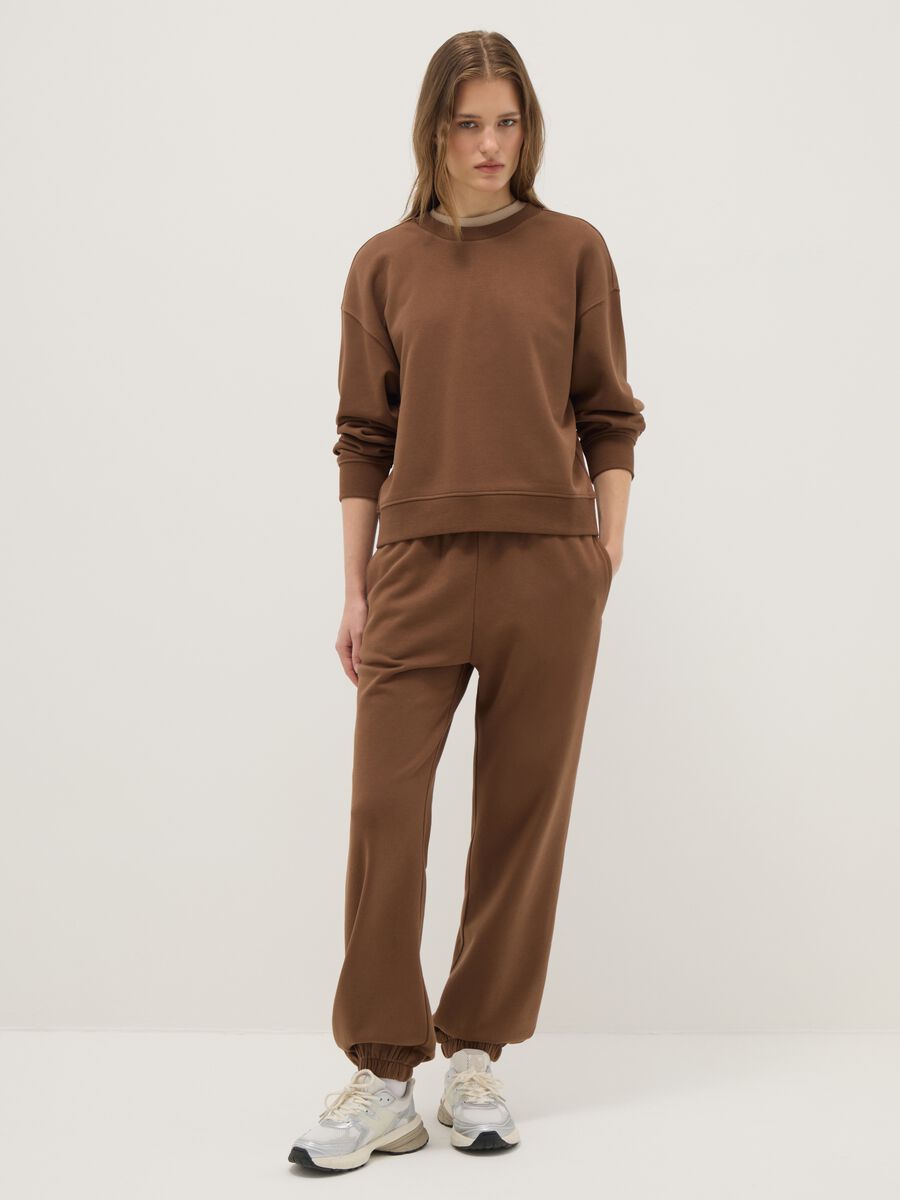 Brown cotton blend regular fit sweatshirt with crew neck_1