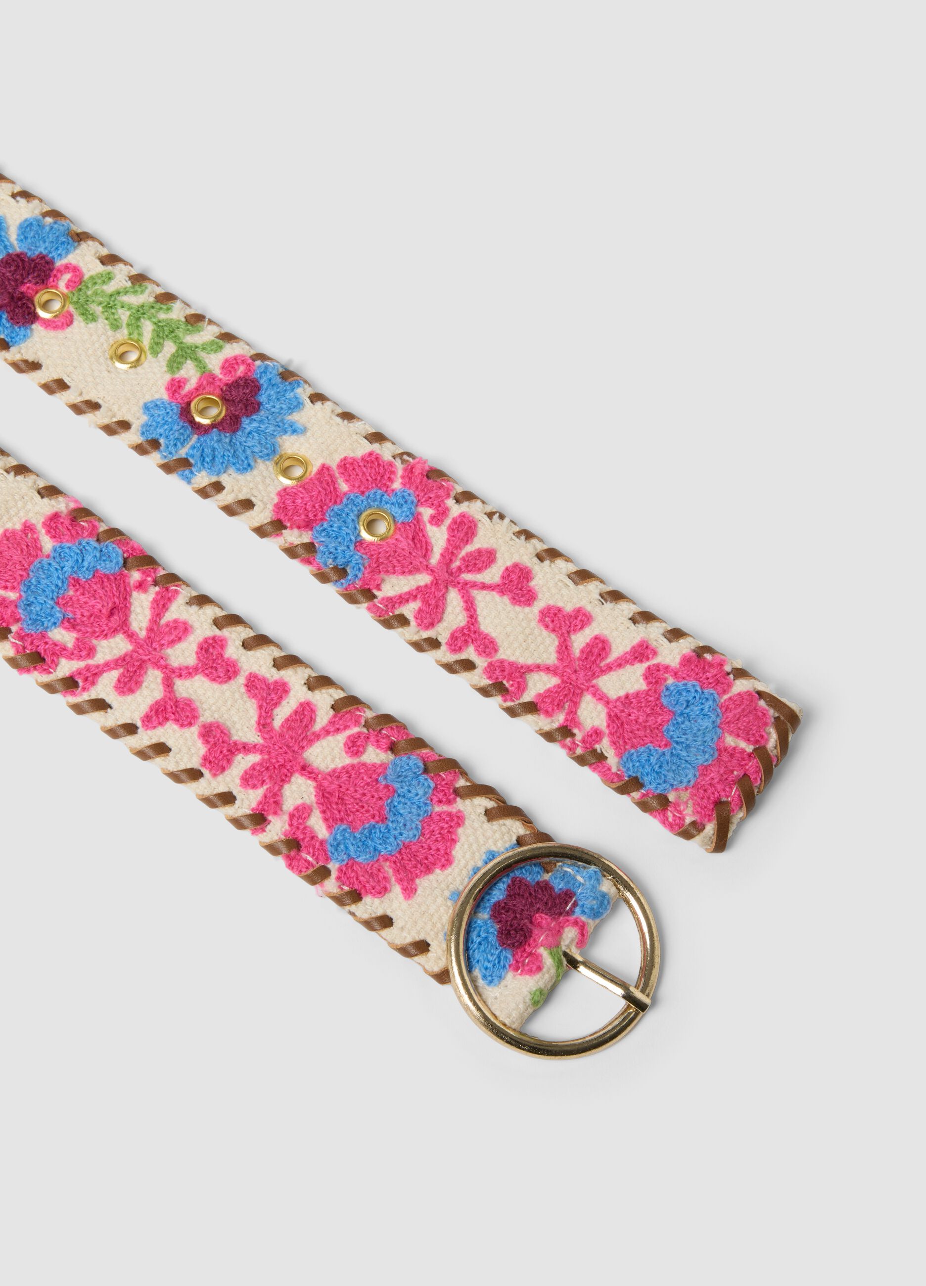 Multicoloured pure cotton belt with embroidery