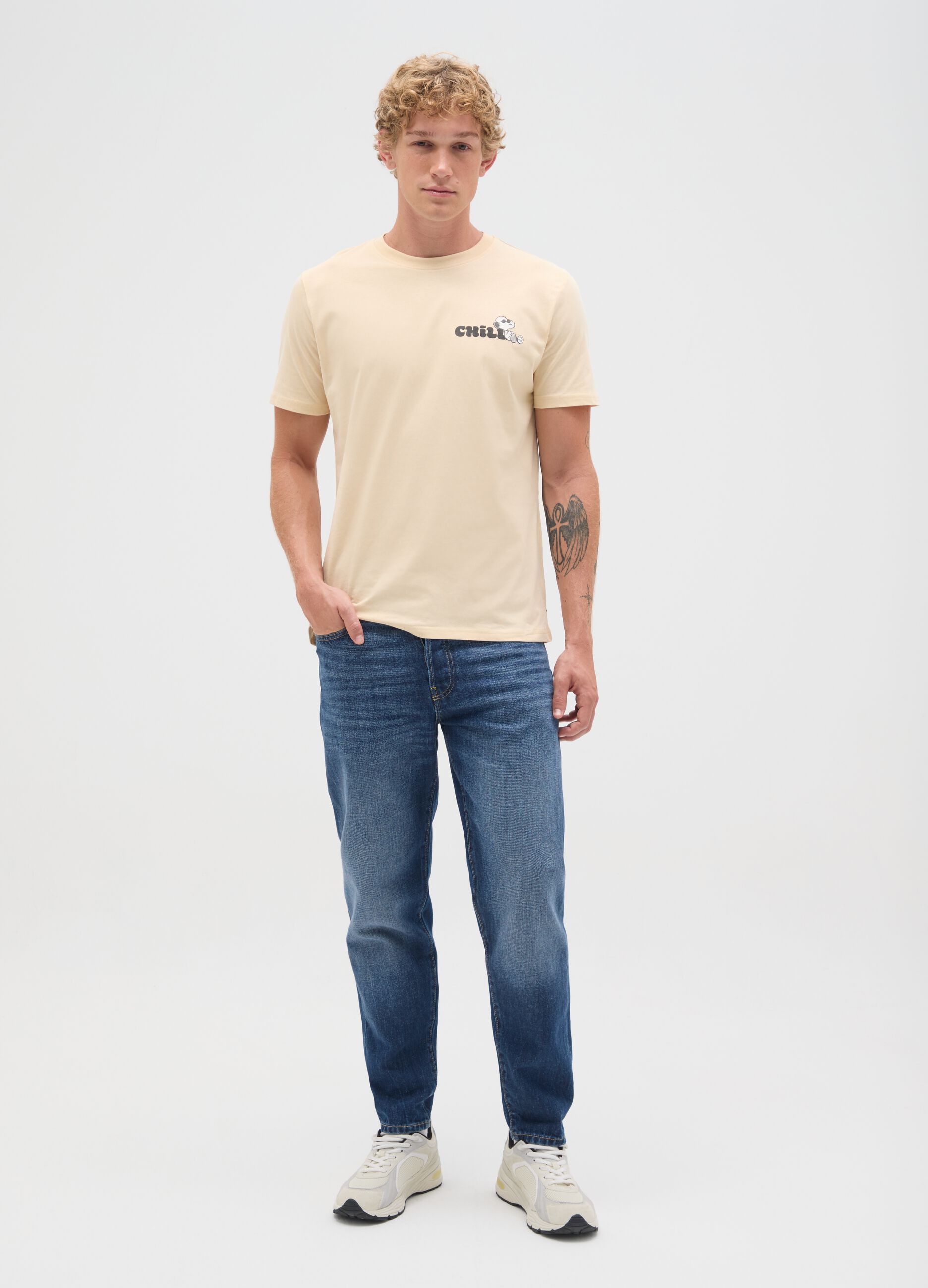 Men's regular fit beige pure cotton t-shirt