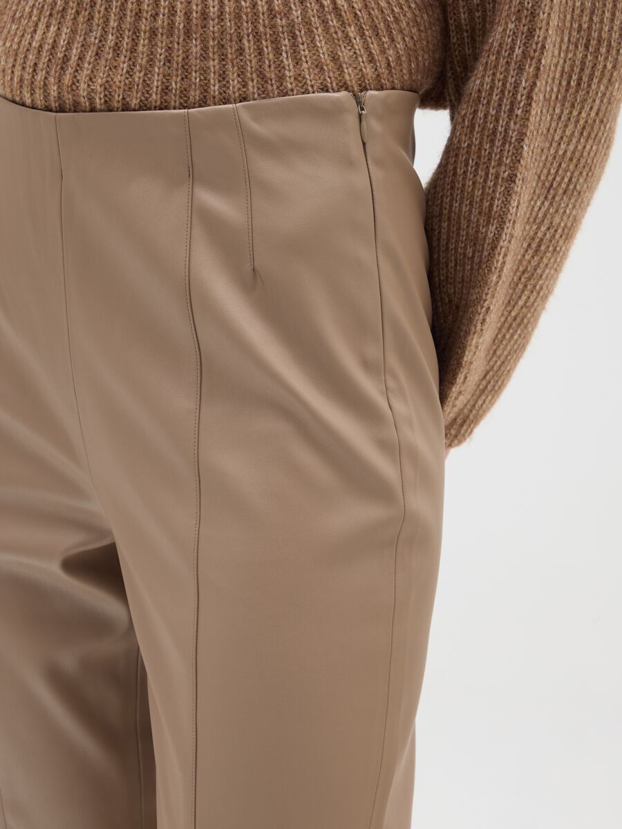 Beige faux leather slim fit leggings_3