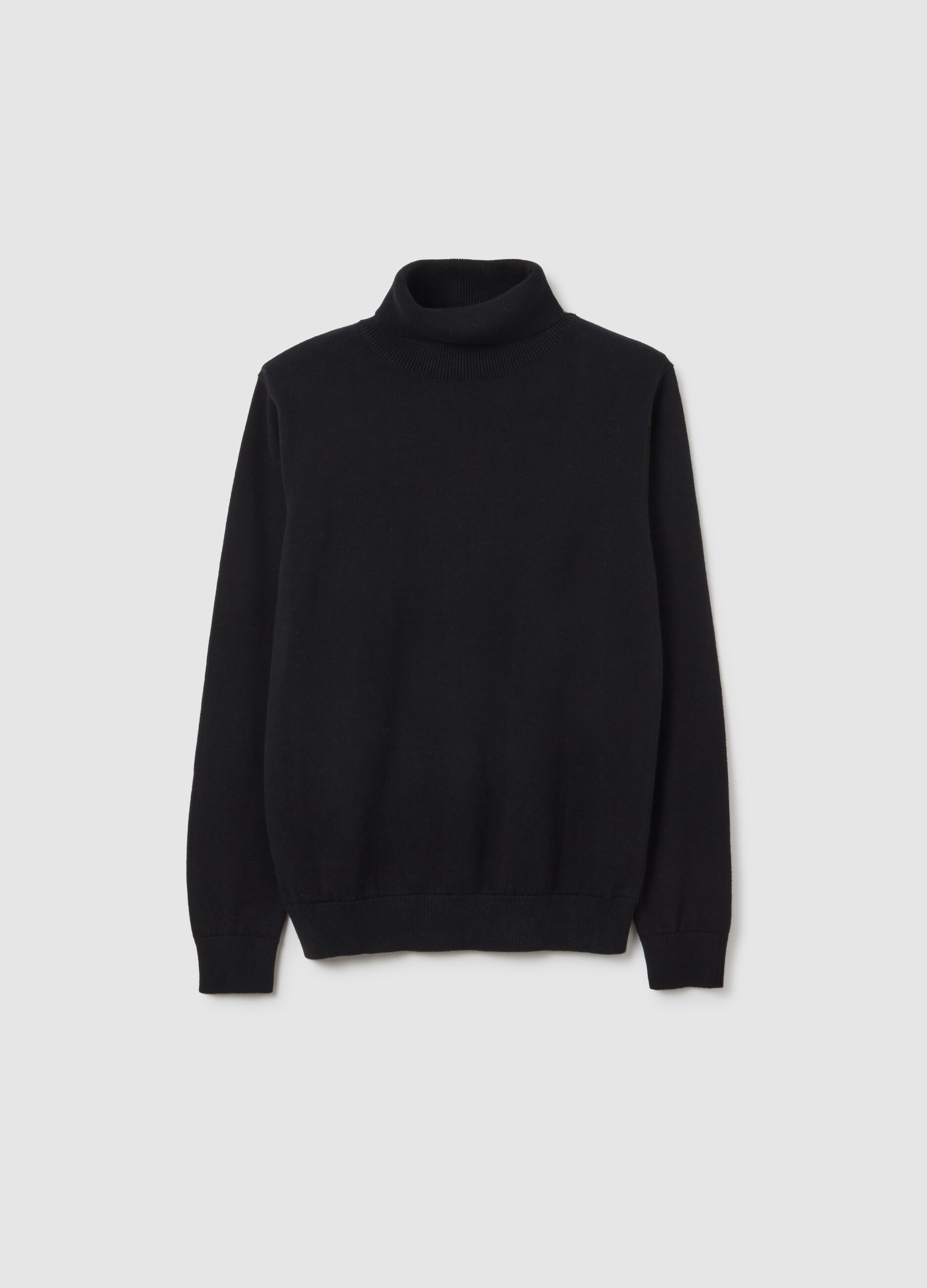 Boys' Black High-Neck Sweater in Pure Cotton Regular Fit