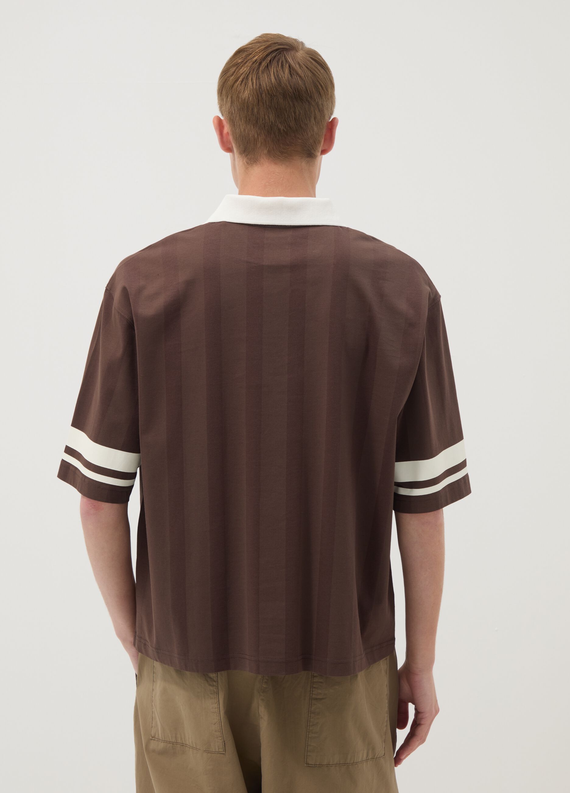 Brown pure cotton polo shirt with classic collar