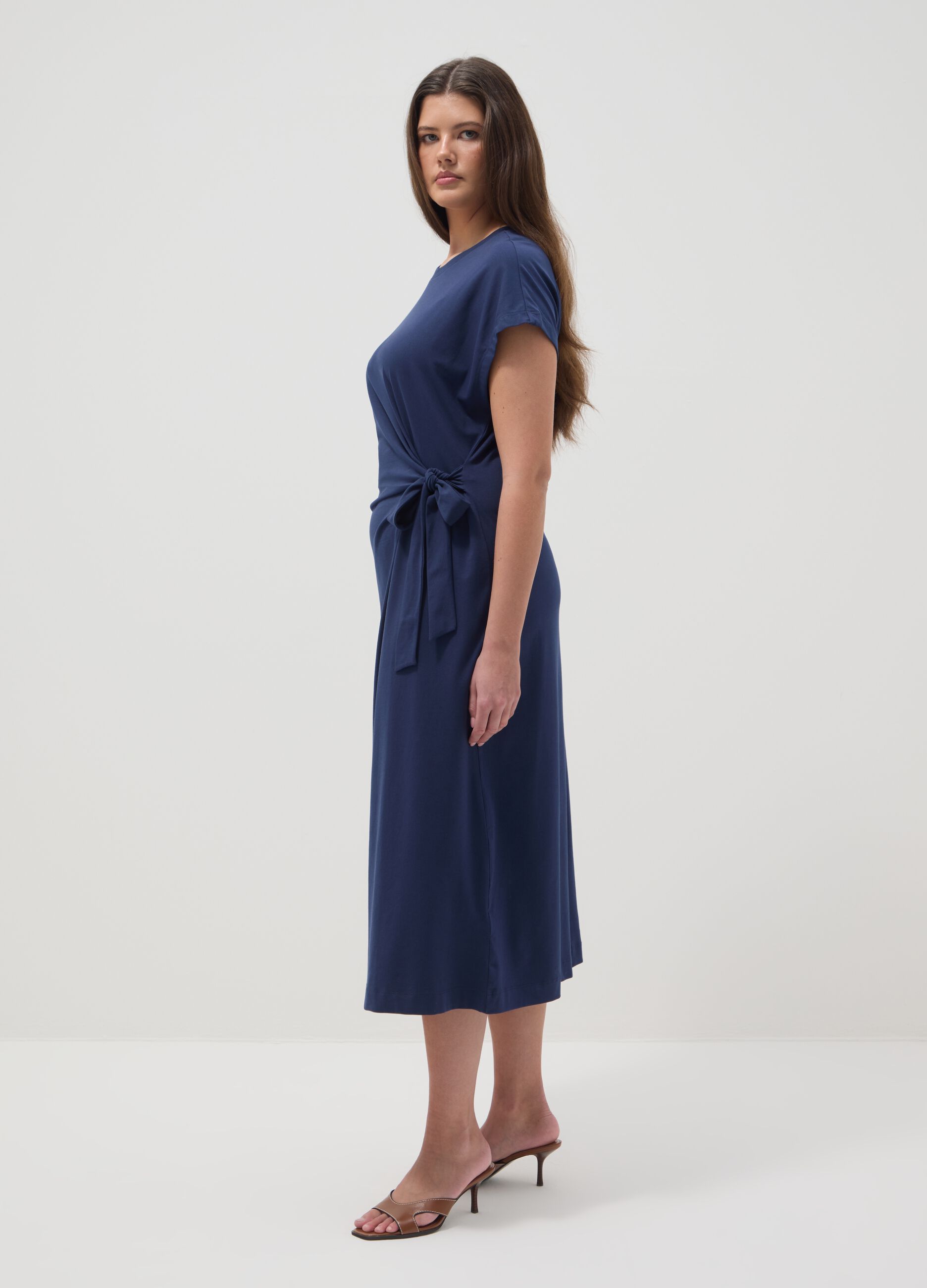Blue stretch-cotton midi dress