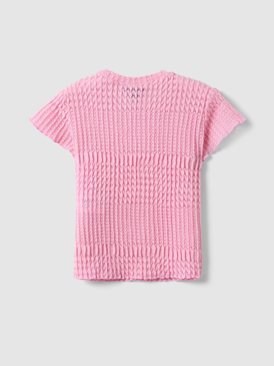 T-shirt a maniche corte rosa da bambina regular fit con texture a rete_4