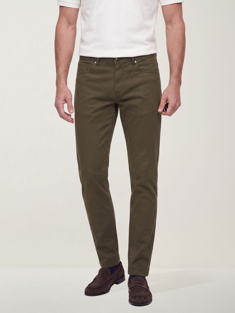 Pantaloni verdi in twill di cotone elasticizzato slim fit_1