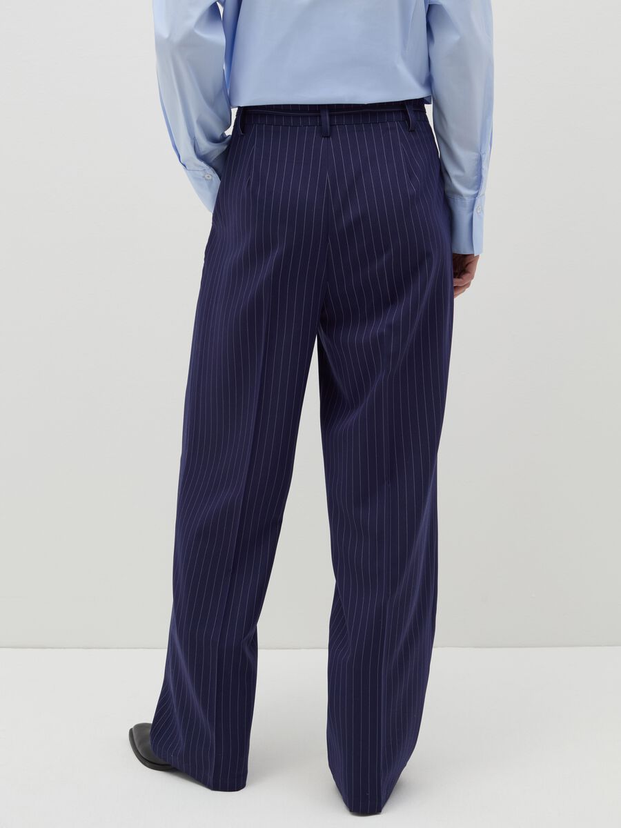Blue wide-leg pinstriped trousers with belt_2