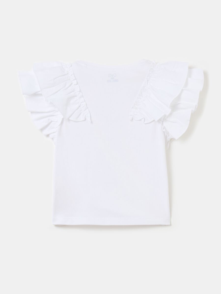 Stretch cotton T-shirt with ruffles_1