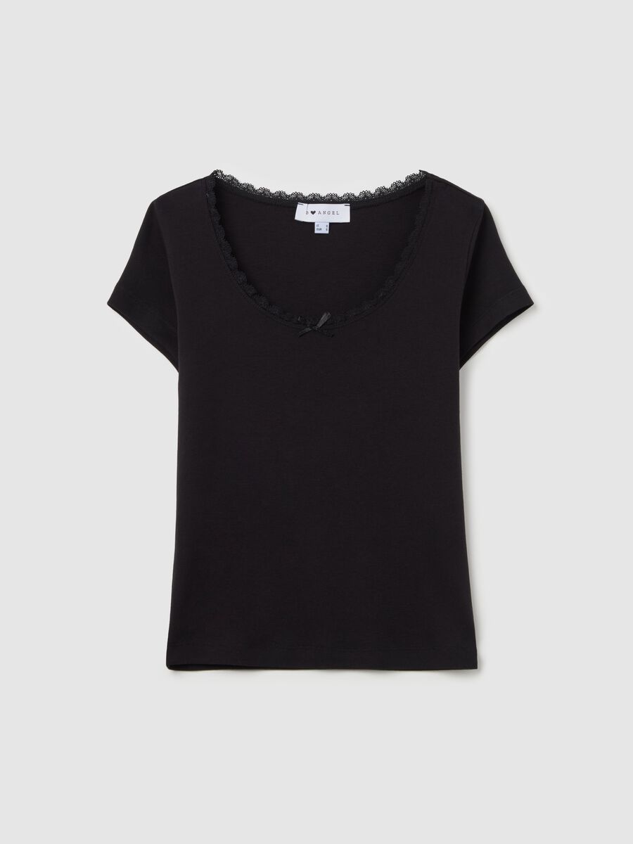 T-shirt with round neck, lace and bow_4