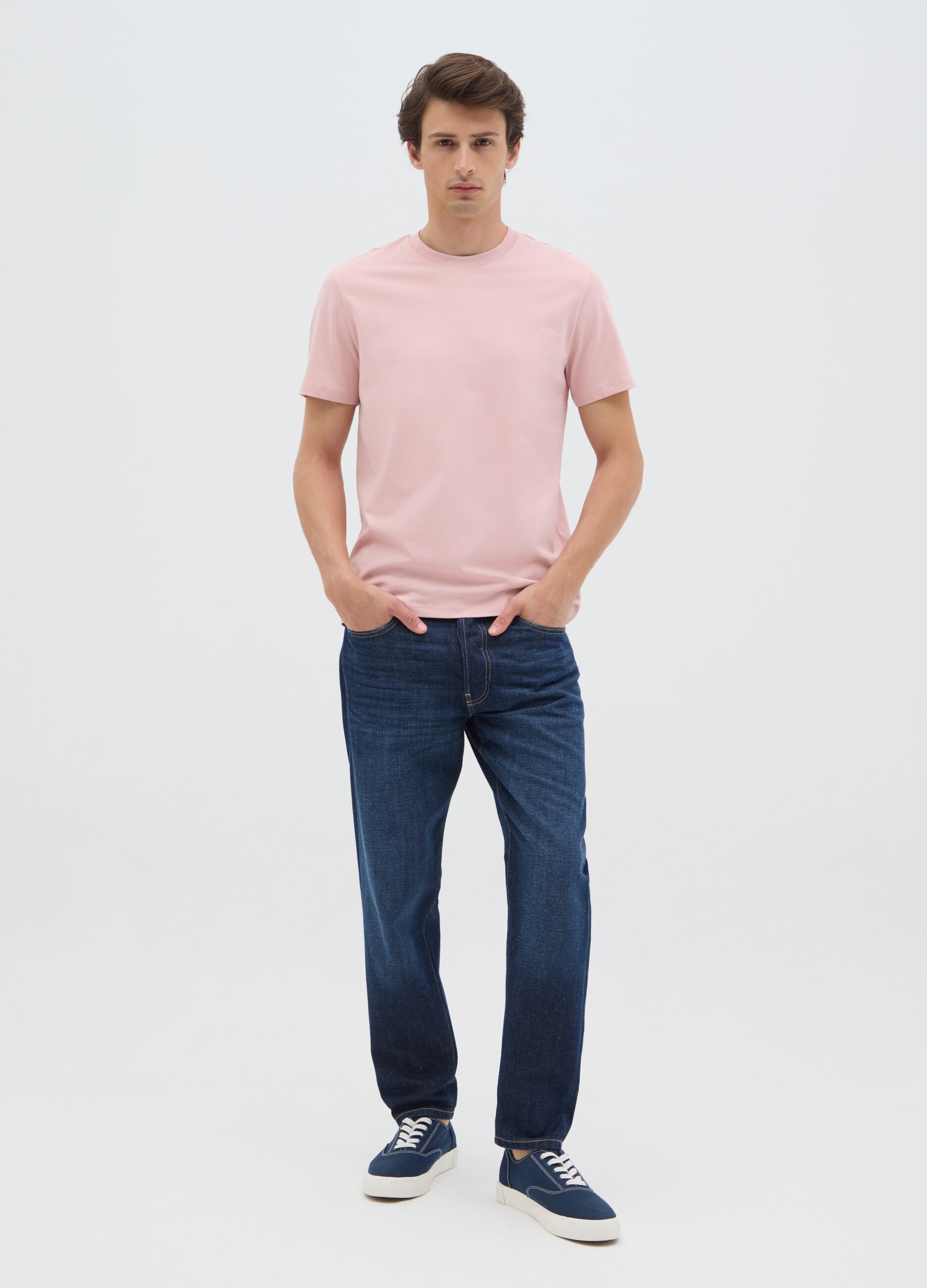 T-shirt da uomo in puro cotone rosa regular fit
