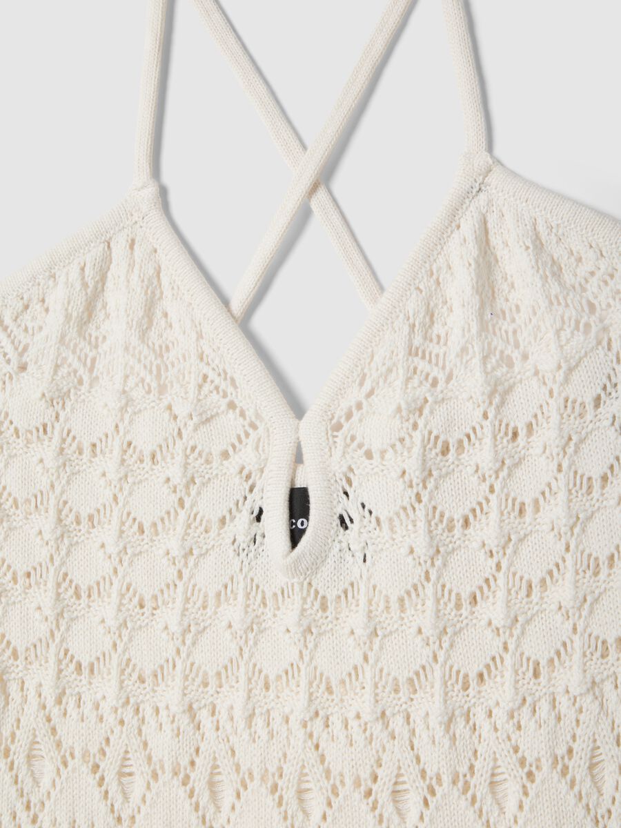 White pure cotton dress with net texture_5