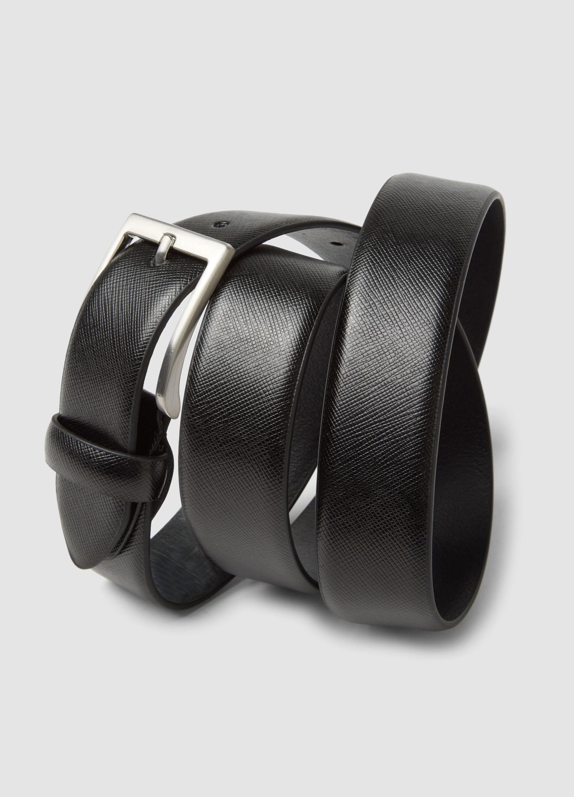 Black genuine leather belt with metal buckle
