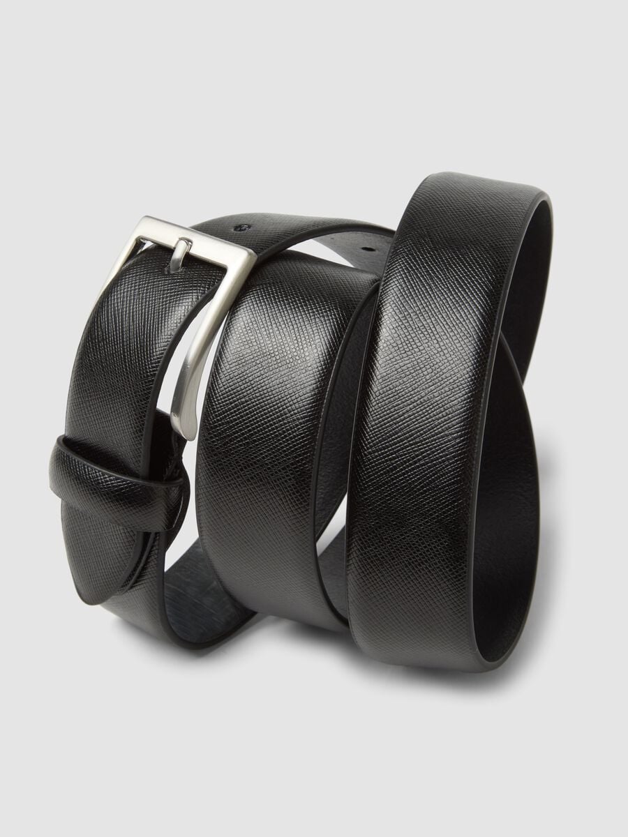 Cintura nera in vera pelle con fibbia in metallo_2