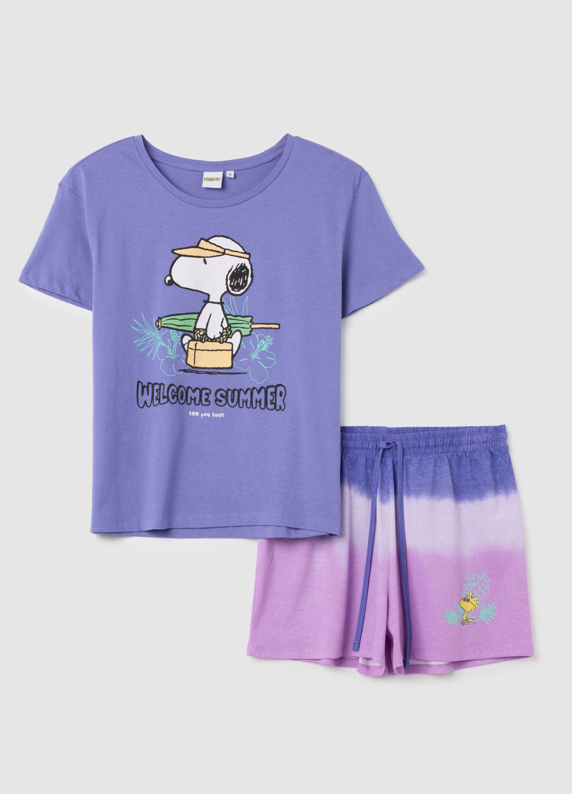 Women's pure cotton purple pyjama set regular fit with Snoopy print