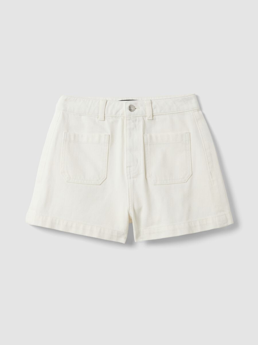 White pure cotton Bermuda shorts_0