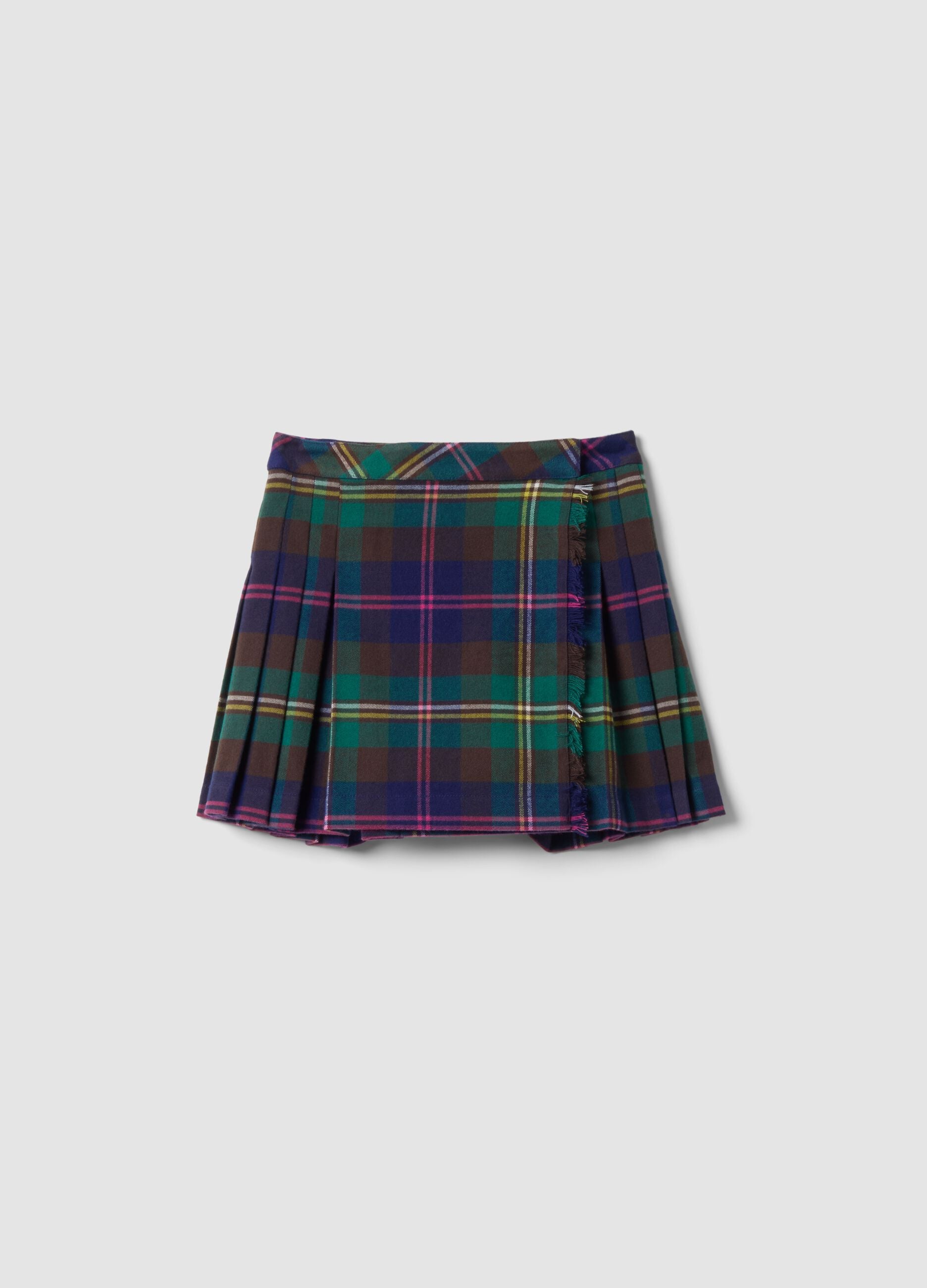 Girls&rsquo; multicolour stretch viscose checked skirt