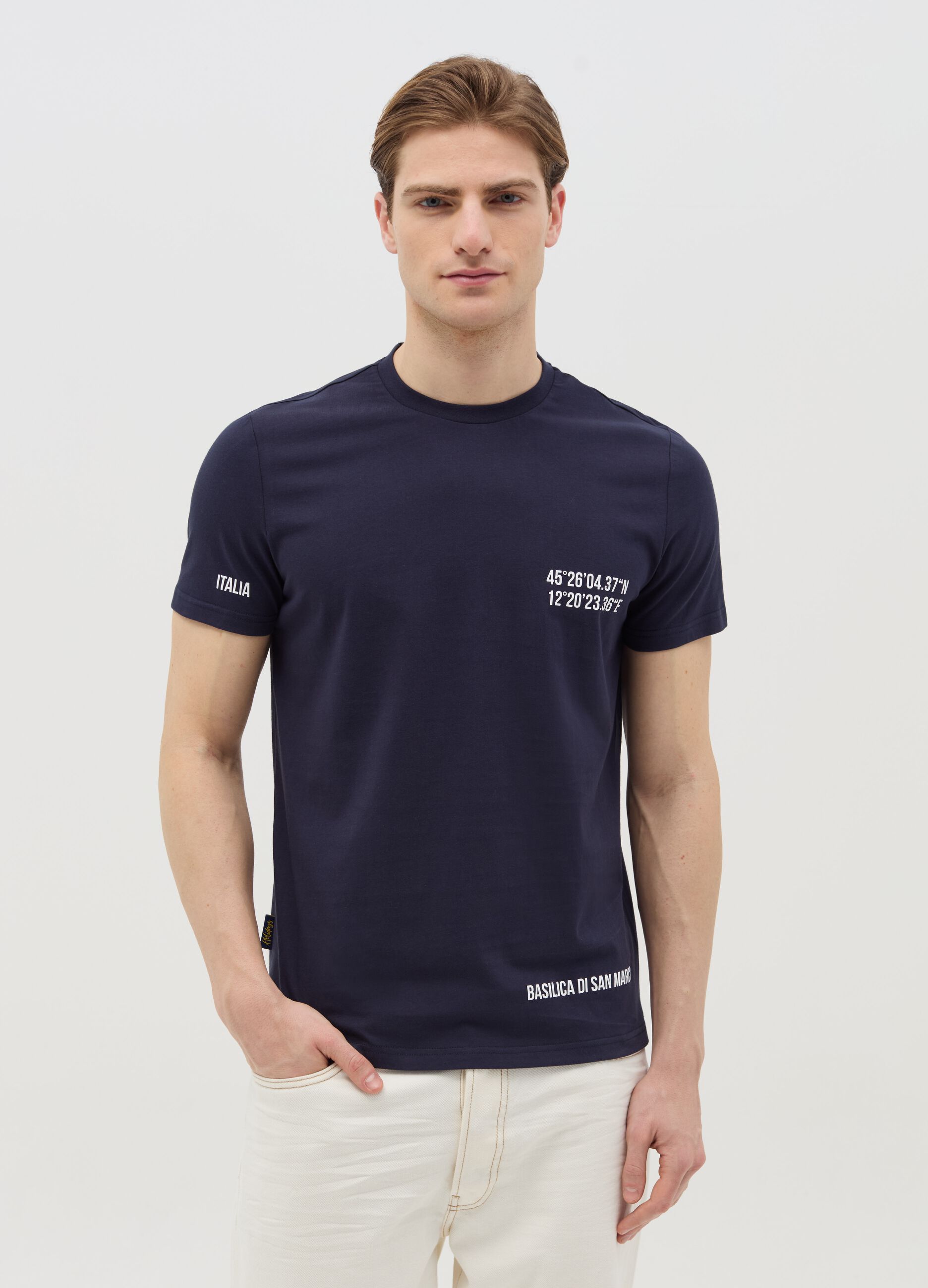 Cotton T-shirt with Basilica di San Marco coordinates print
