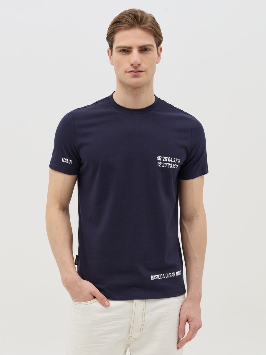 Cotton T-shirt with Basilica di San Marco coordinates print_0