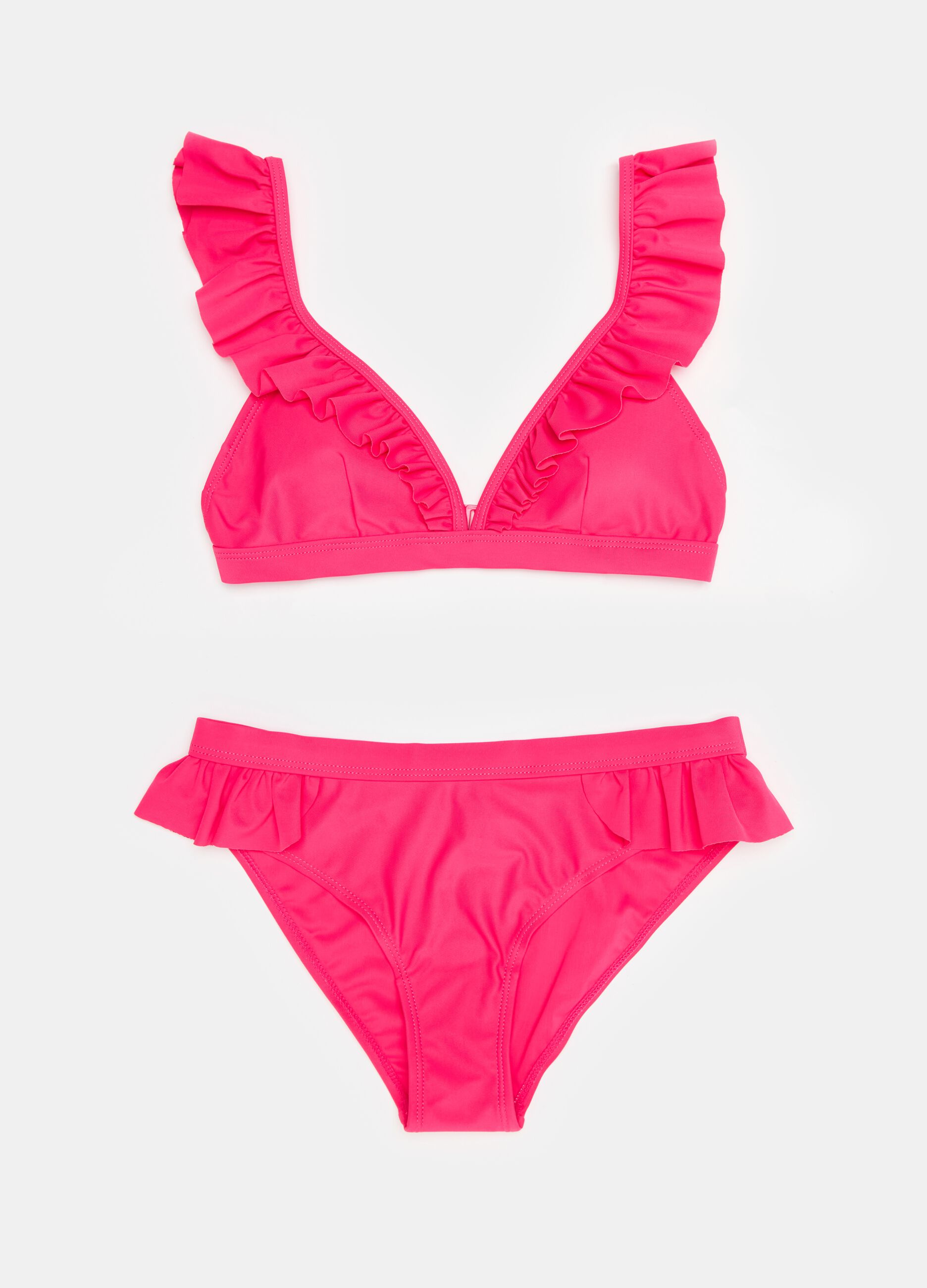 Bikini tinta unita con volant