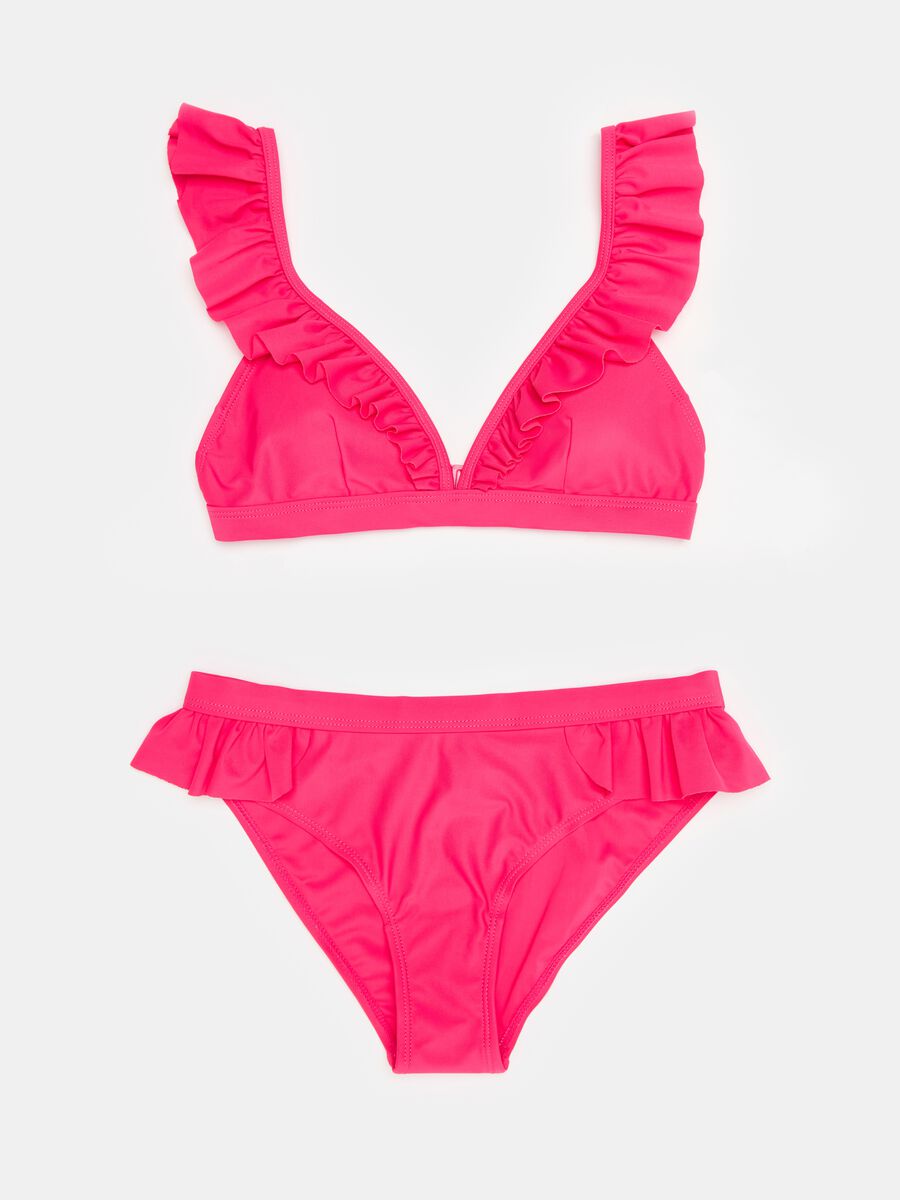 Bikini tinta unita con volant_0