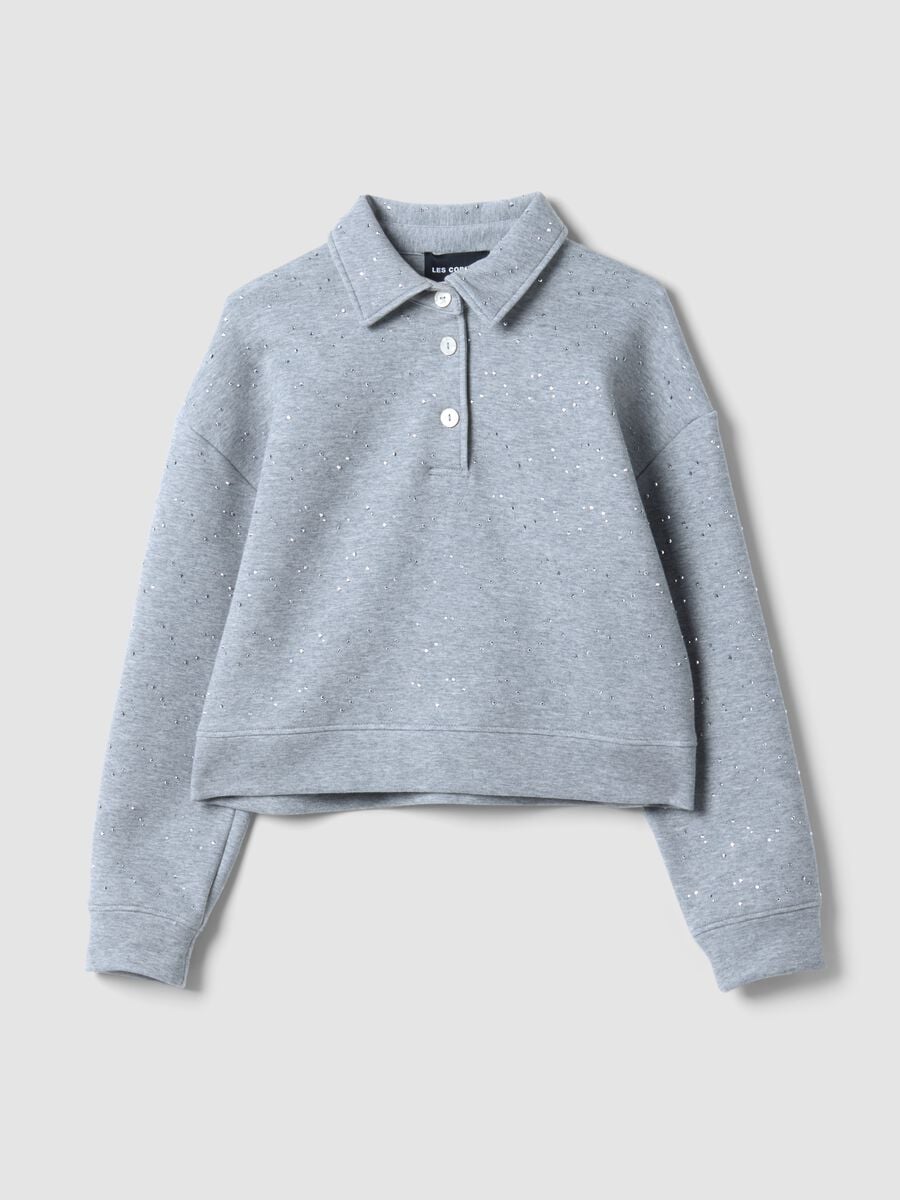 Polo grigia in misto cotone con strass all over regular fit_4