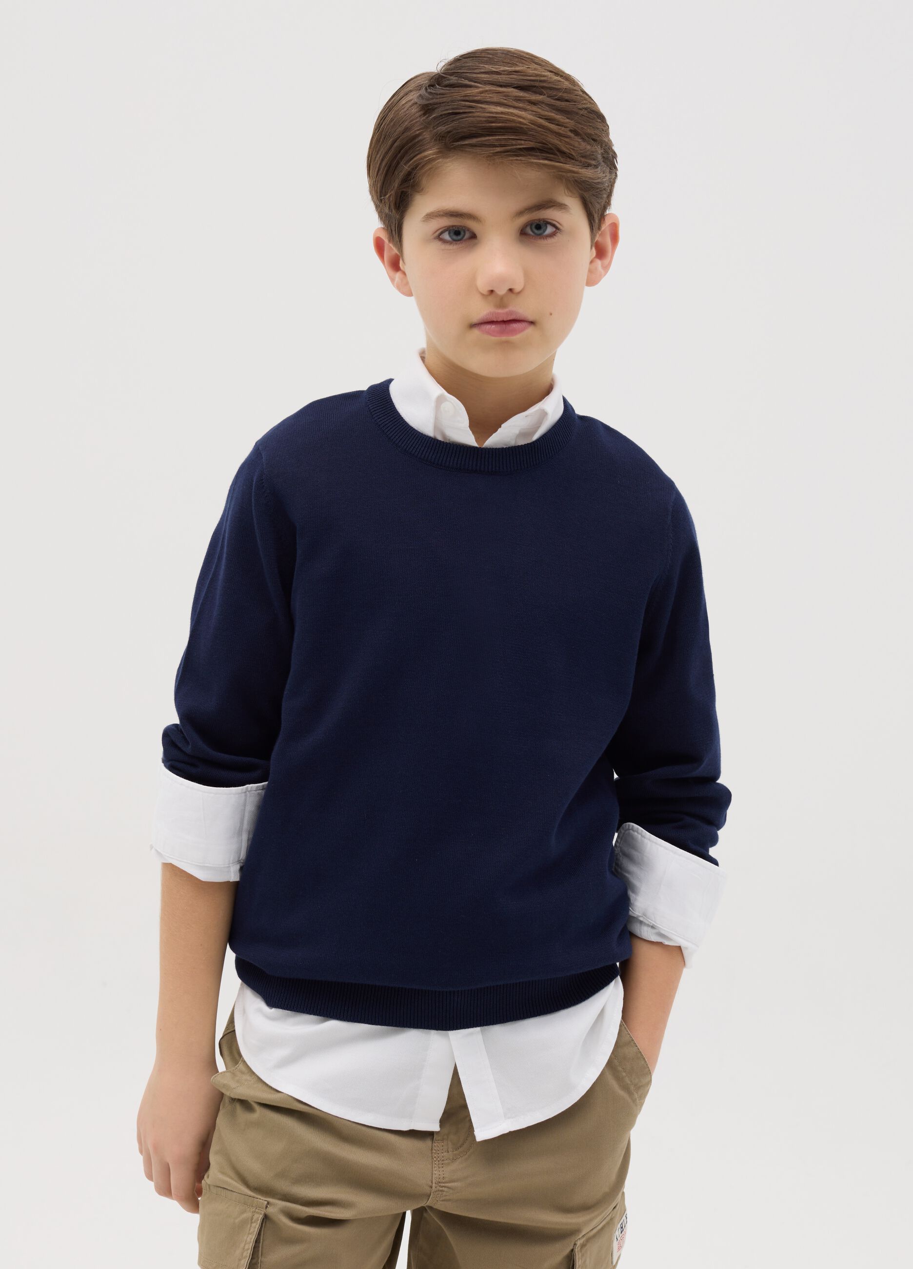 Solid colour cotton pullover
