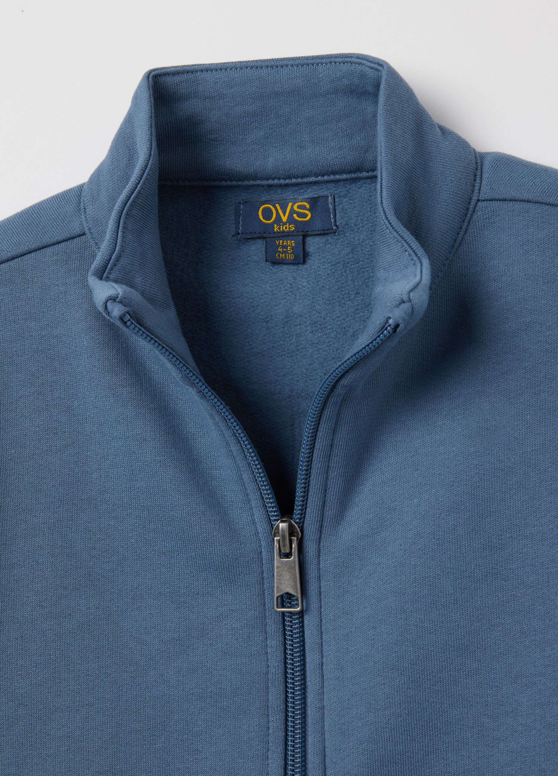 Felpa da bambino in puro cotone blu con zip