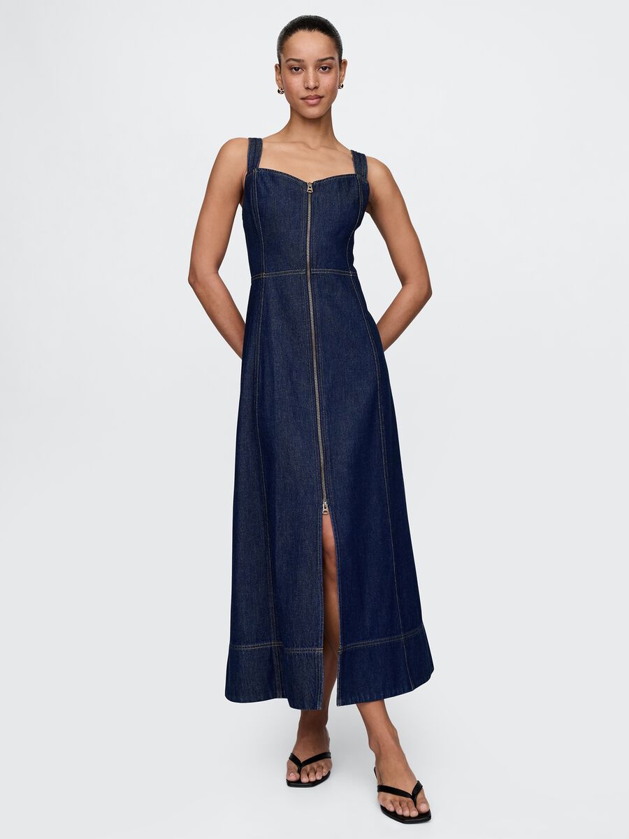 Long Denim Dress with Front Zip_0