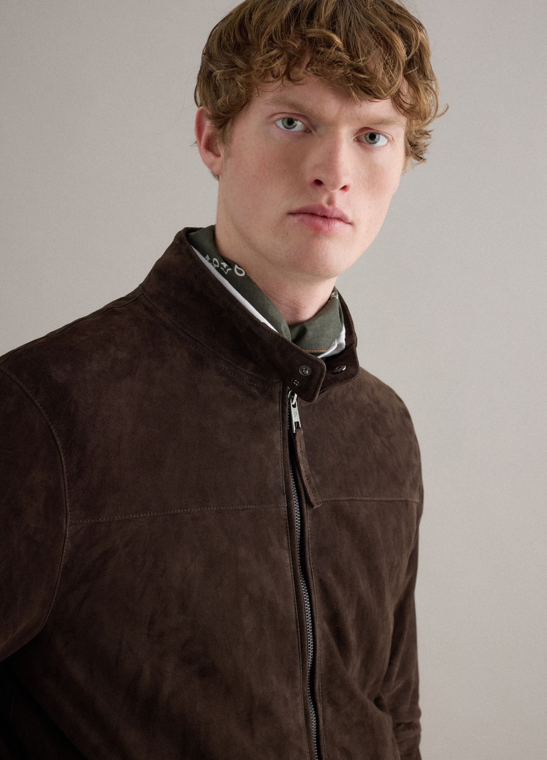 Brown genuine leather jacket regular fit with full zip