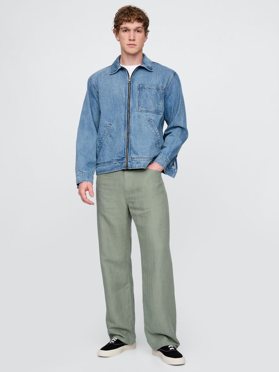 Light Green Mixed Fabric Trousers_0