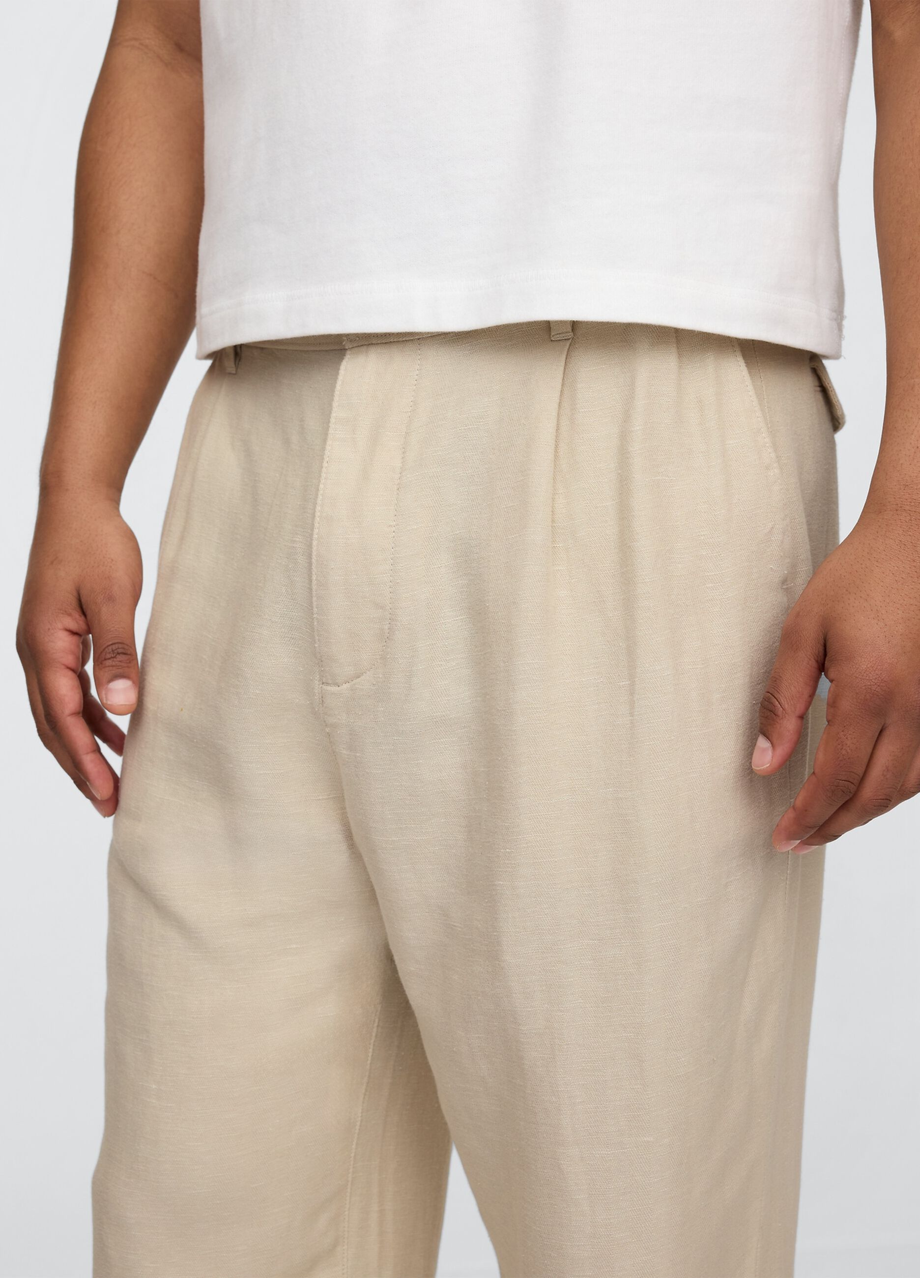 Pantaloni wide leg beige in lino e cotone
