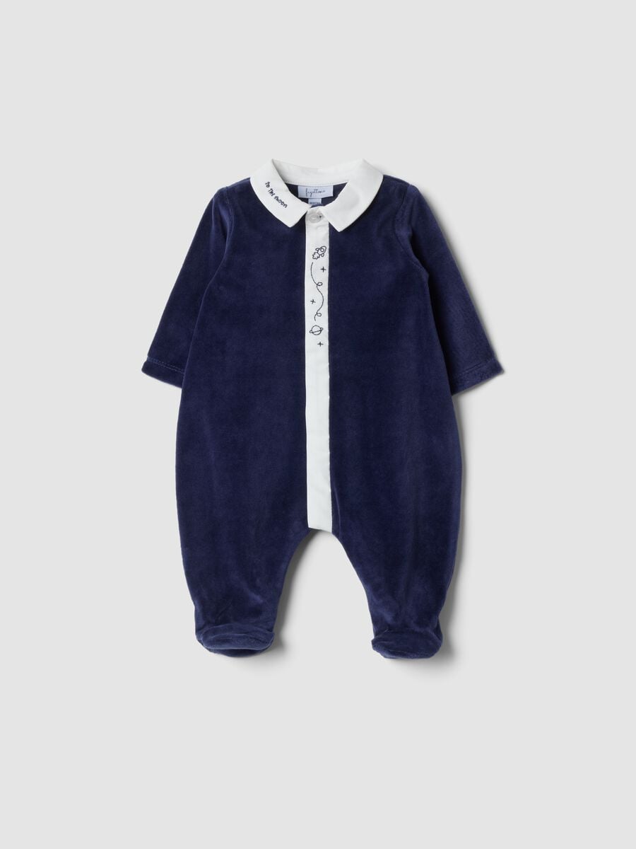 Navy organic cotton-blend babygrow with collar_0