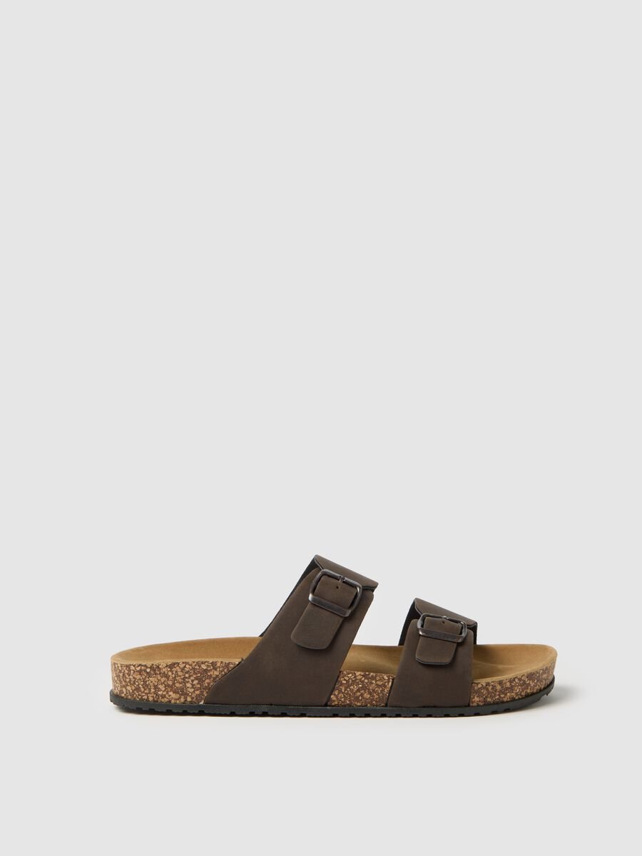Men's Brown Cork Sandals with Double Buckles_0