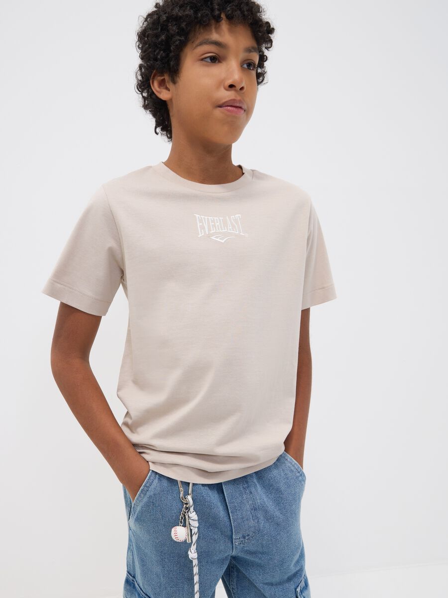 Beige pure cotton regular-fit printed T-shirt for girls_0