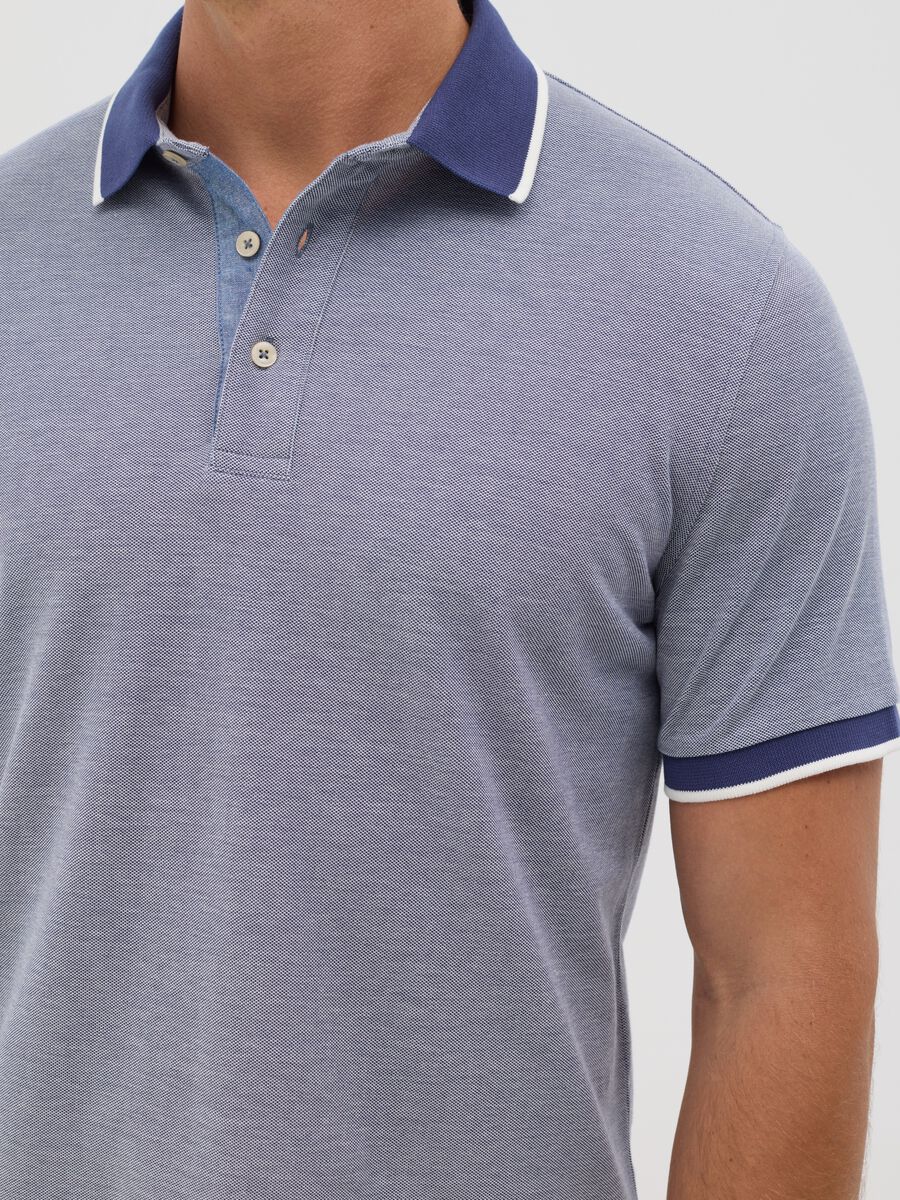 Blue polo shirt with short sleeves in cotton piquet_3