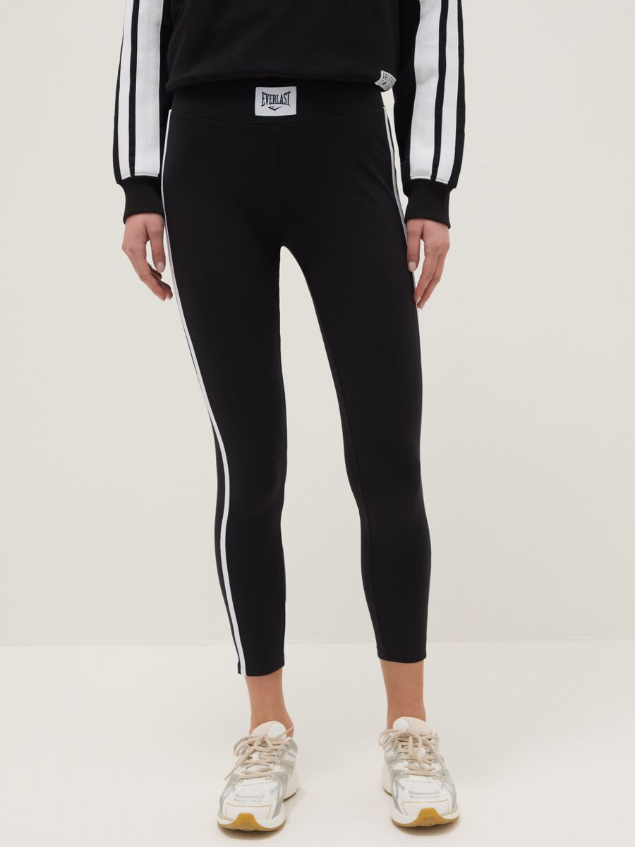 Black Slim Fit Cotton Stretch Leggings with Everlast Logo_1