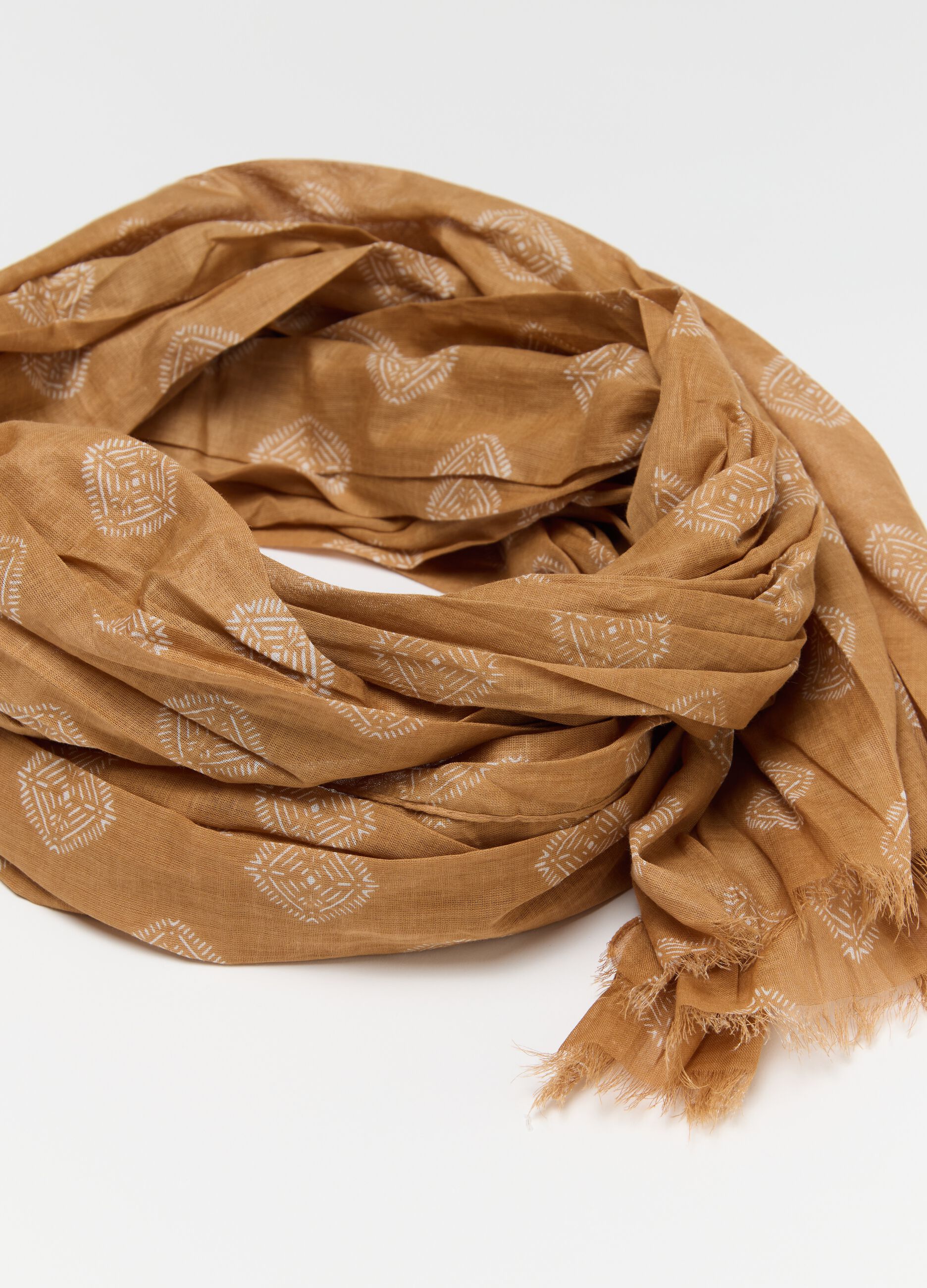 Yellow cotton scarf with geometric motifs